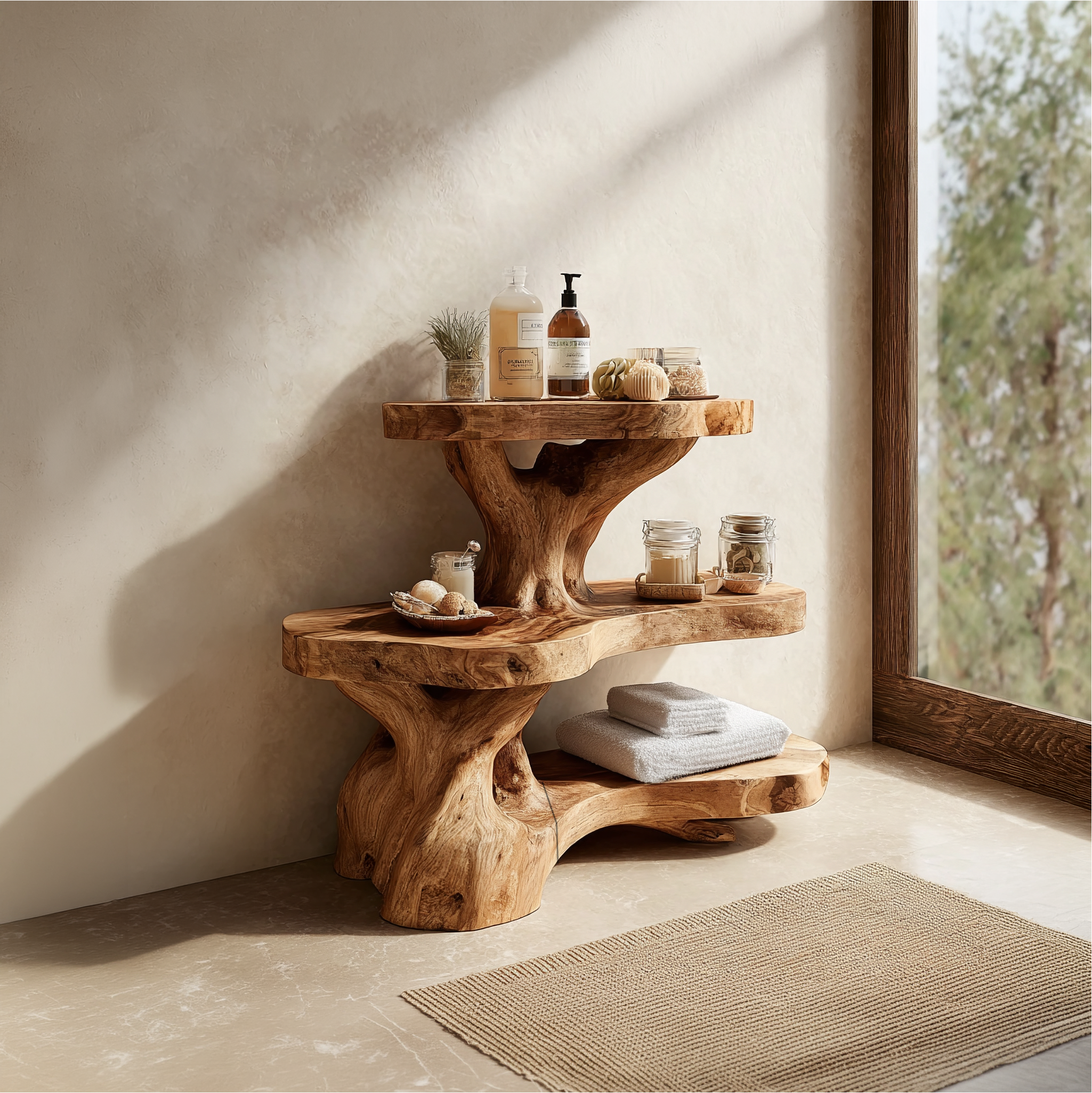 Nature Inspired Bathroom Shelf With Tree Branch Storage For Bathroom SINLSABRD018