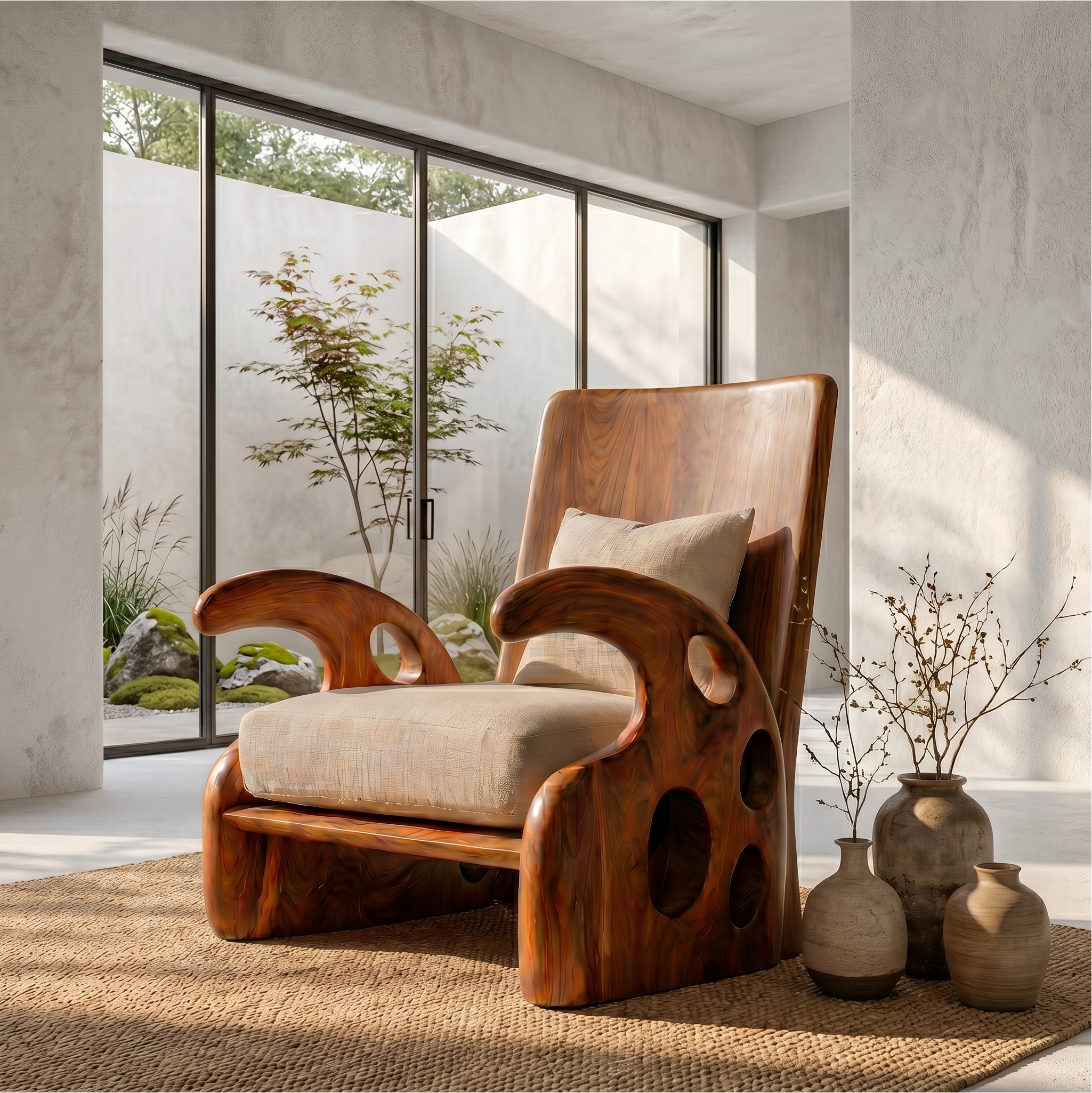 Organic Wooden Armchair For Reading Corner And Living Room SINLSA001
