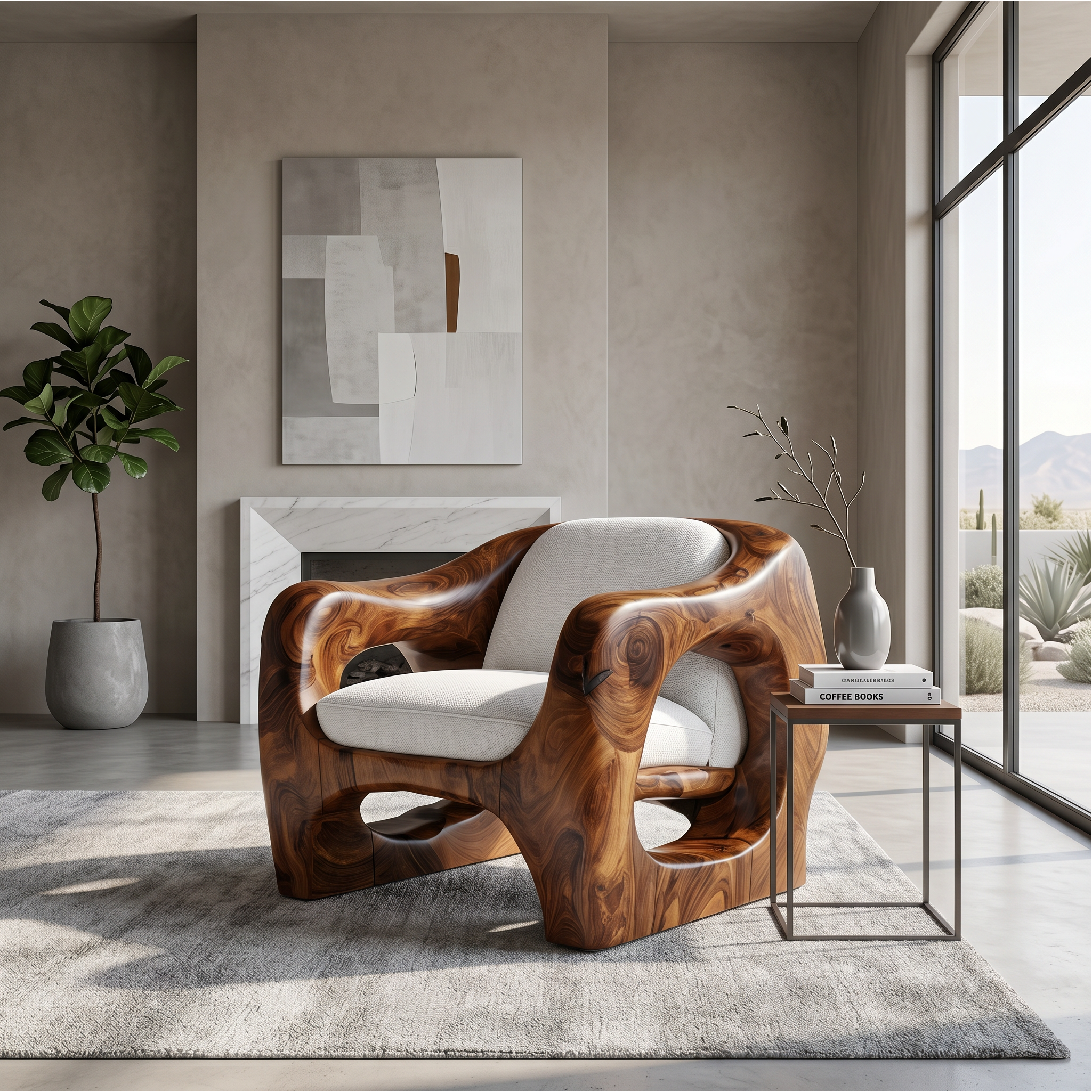 Modern Organic Wooden Armchair For Living Room SINLSAAC010
