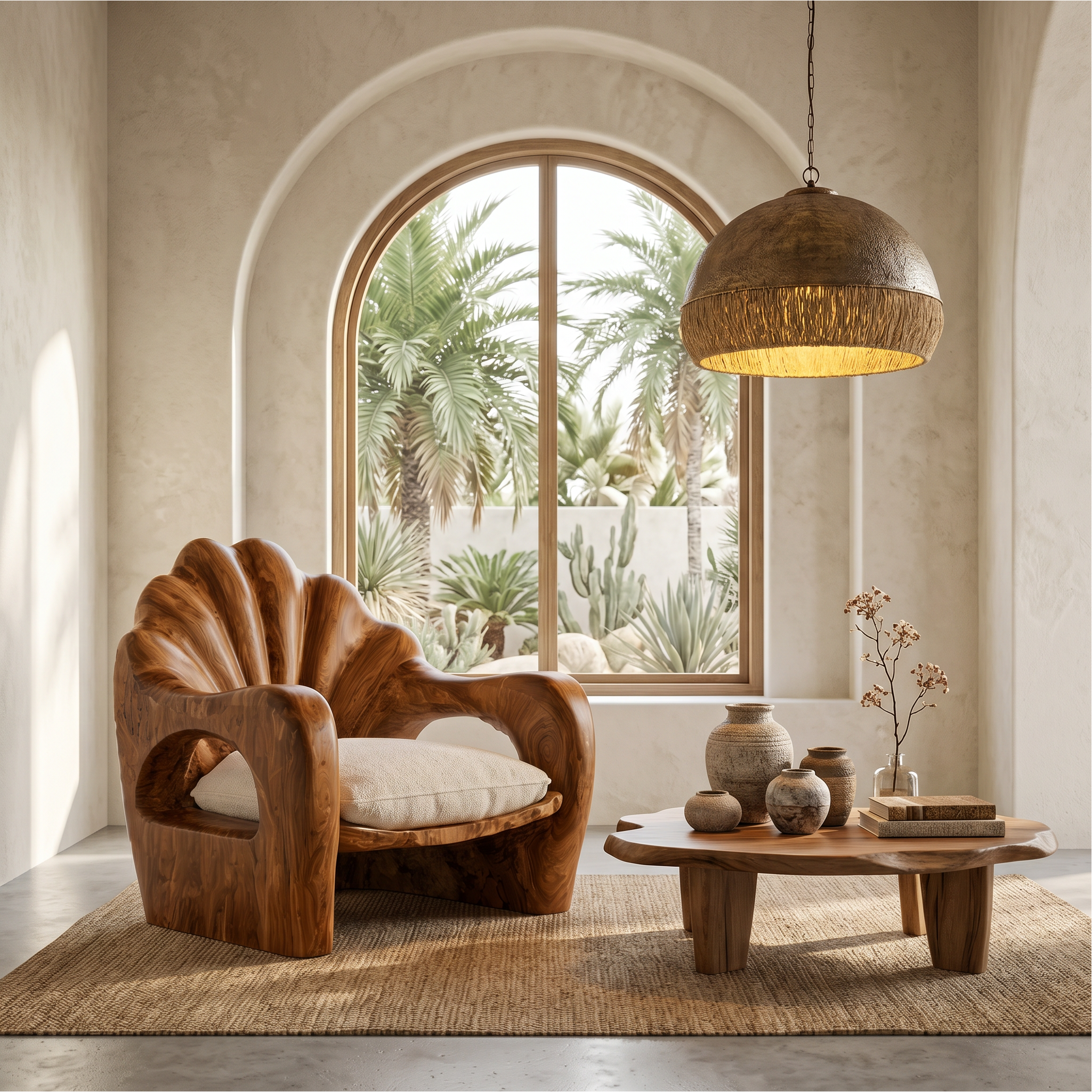 Rustic Armchair With Sculptural Solid Wood Frame For Living Room SINLSAAC020