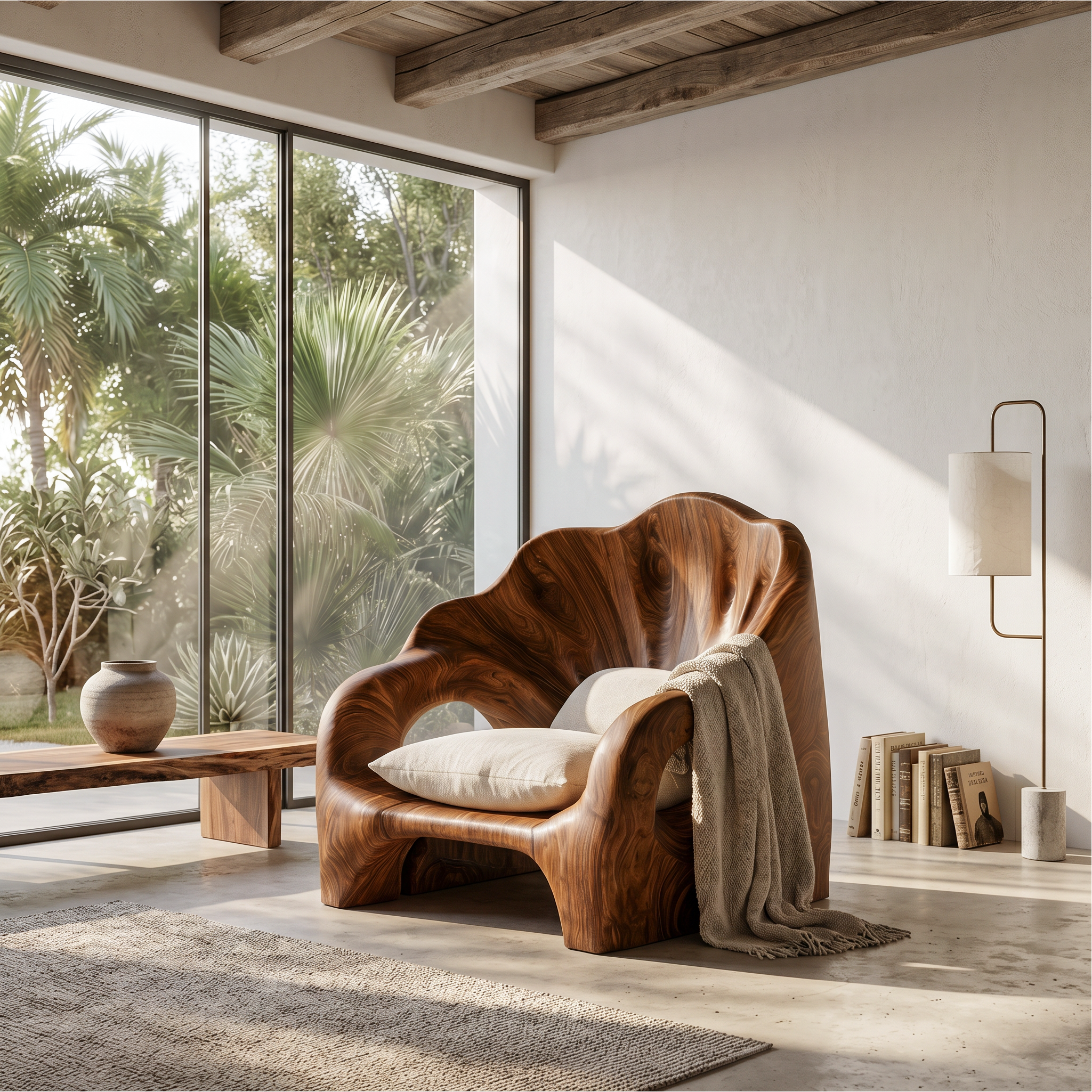 Organic Accent Chair With Artistic Wood Frame For Living Room SINLSAAC025