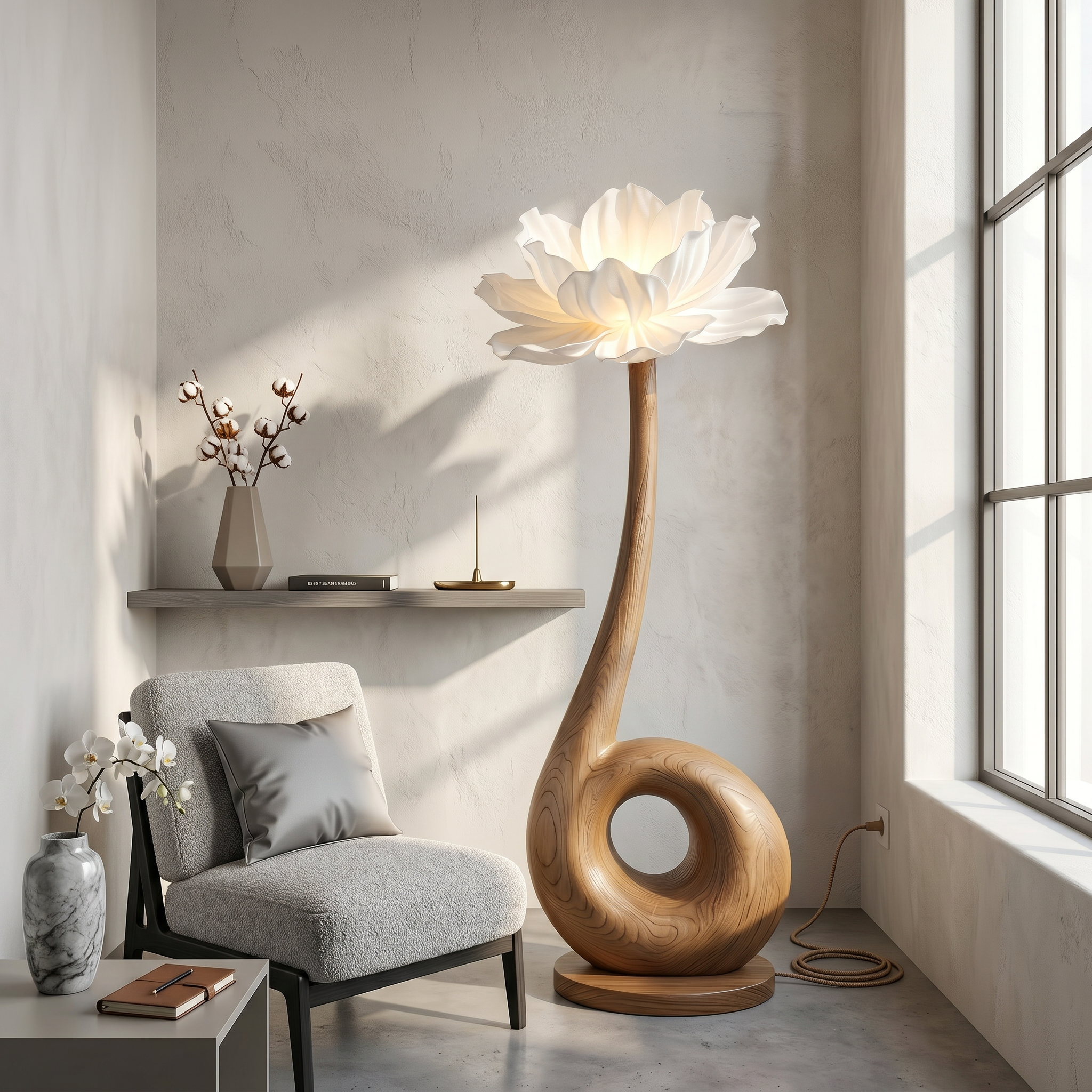 Modern Floor Lamp With Sculptural Loop Base And Floral Shade For Living Room SINLSAFLP123