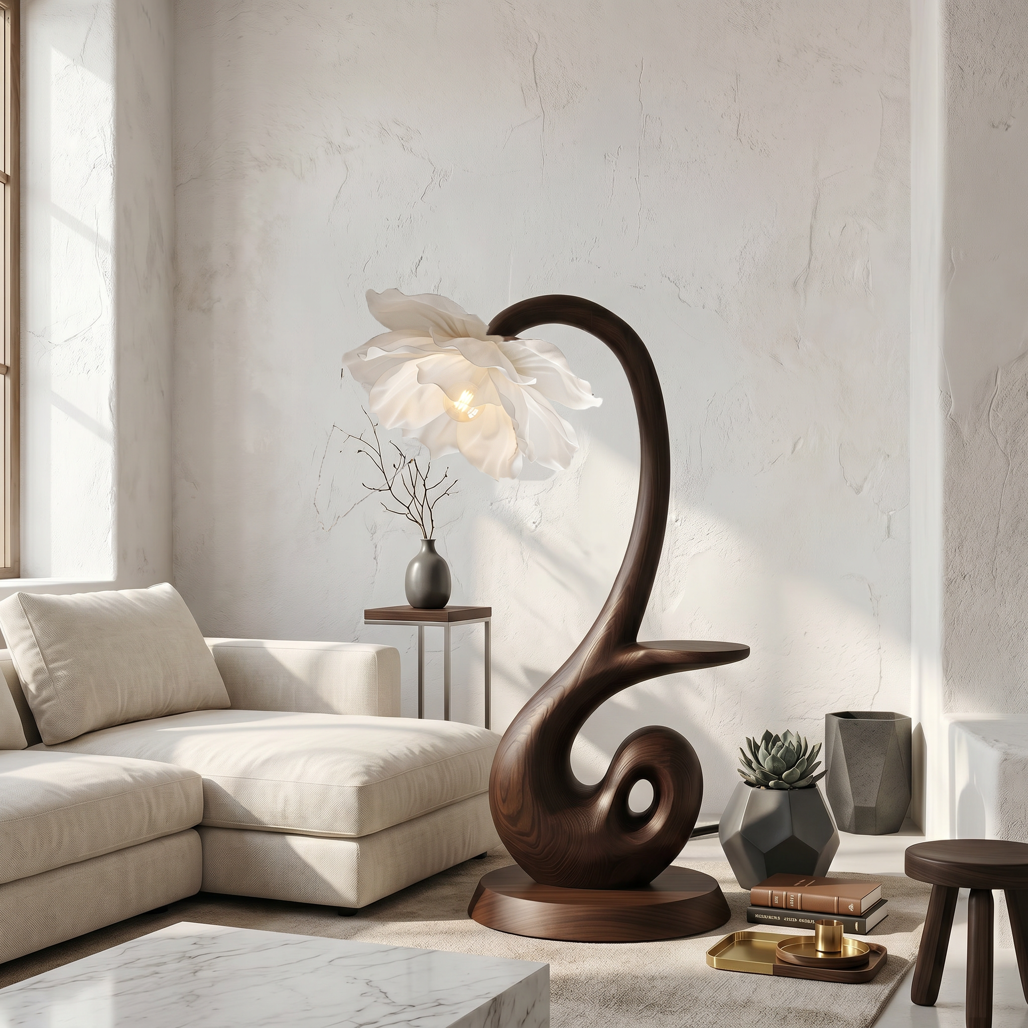 Nature Inspired Floor Lamp With Blooming Flower Shade And Display Shelf For Reading Nook SINLSAFLP126