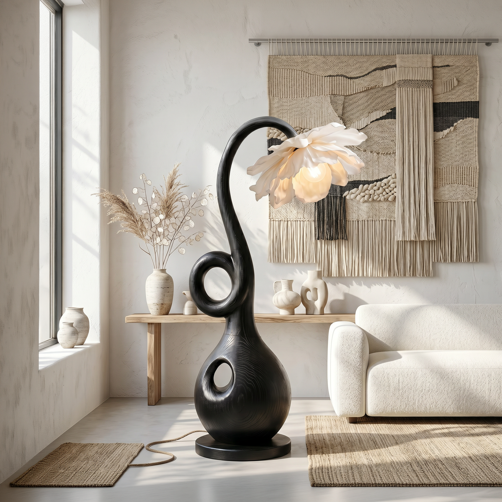 Contemporary Floor Lamp With Organic Sculptural Base And Blooming Flower Design SINLSAFLP127