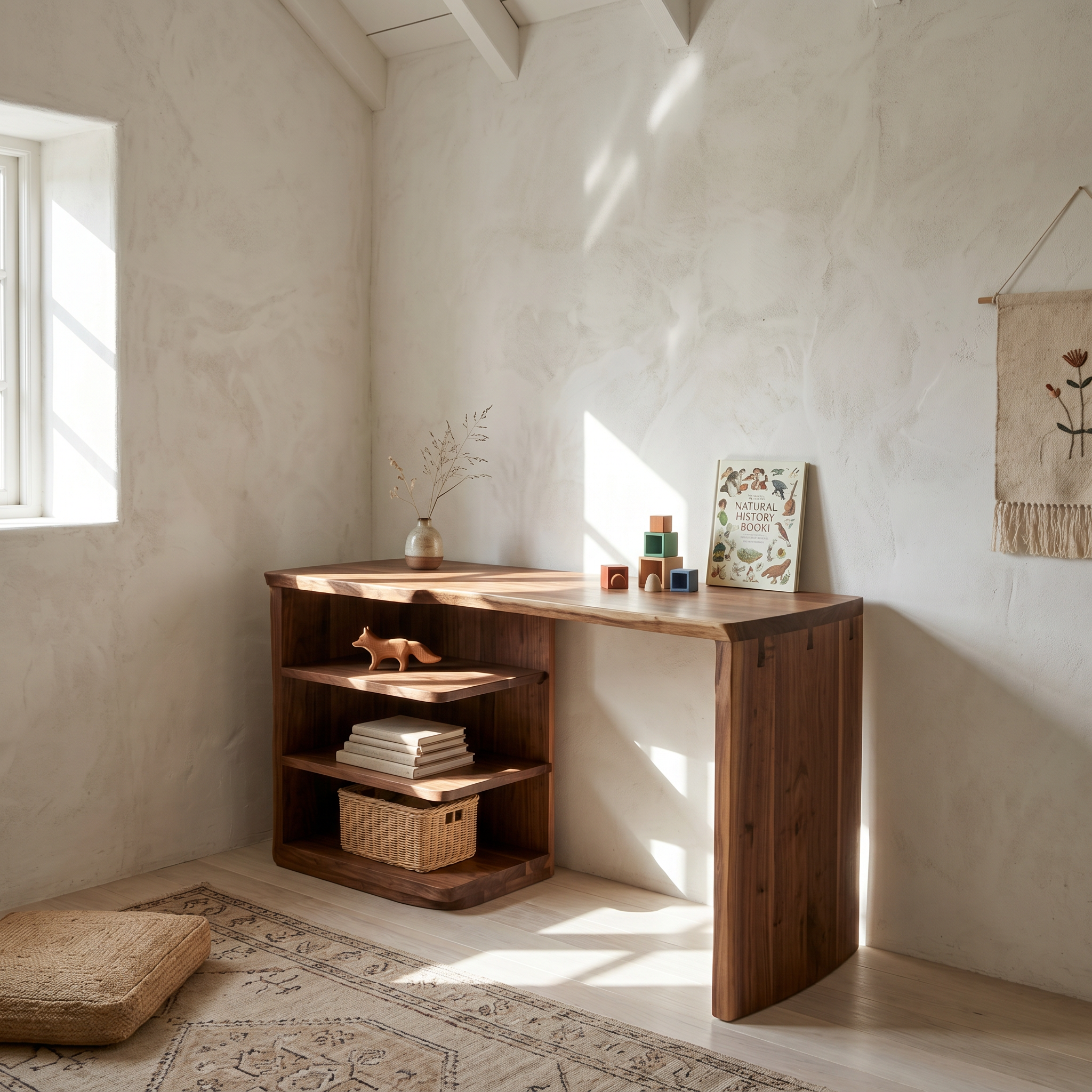 Scandinavian Desk With Built In Storage Shelves For Home Office And Workspace SINLSADK146