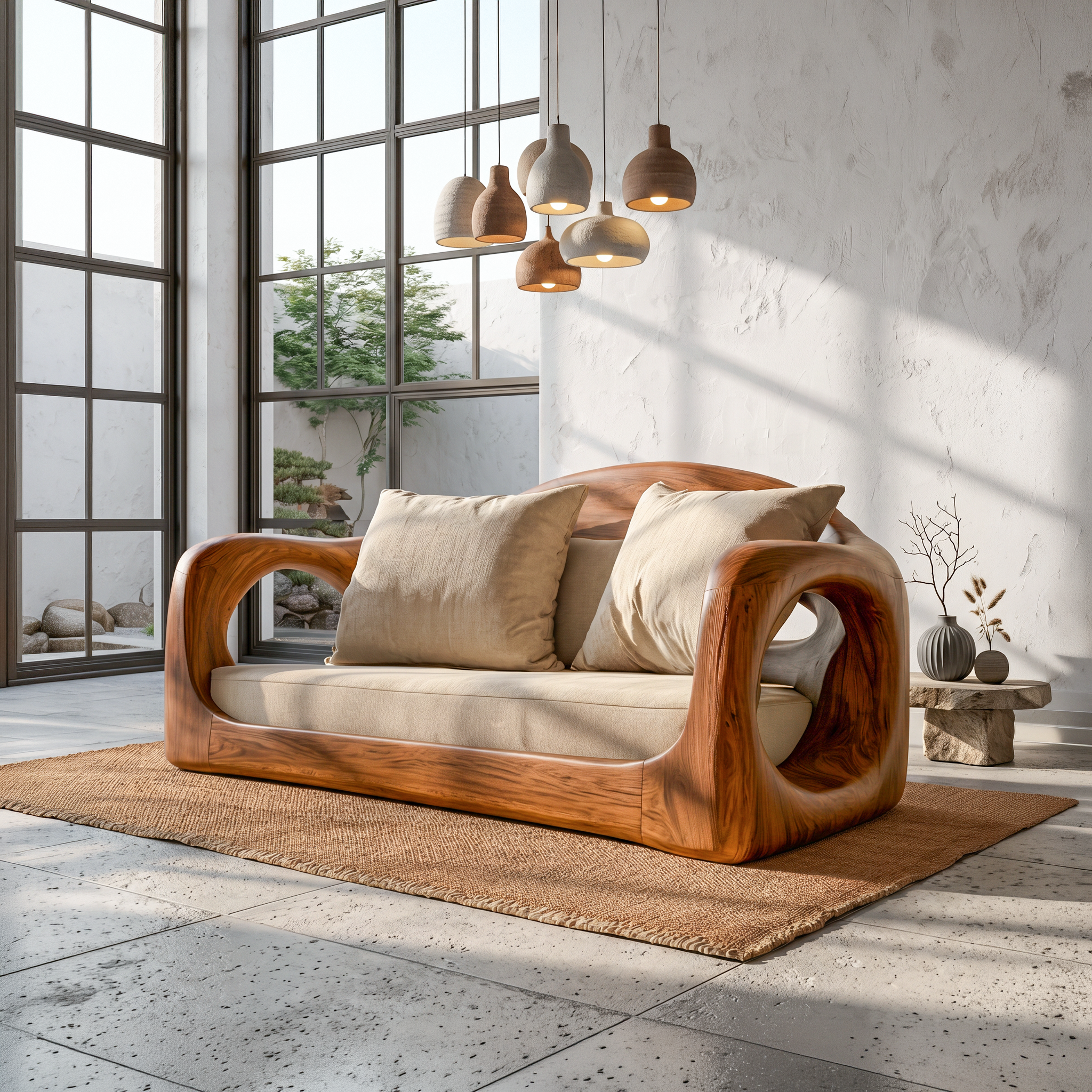 Rustic Sofa Frame With Organic Loop Wood Design For Living Room SINLSASF031