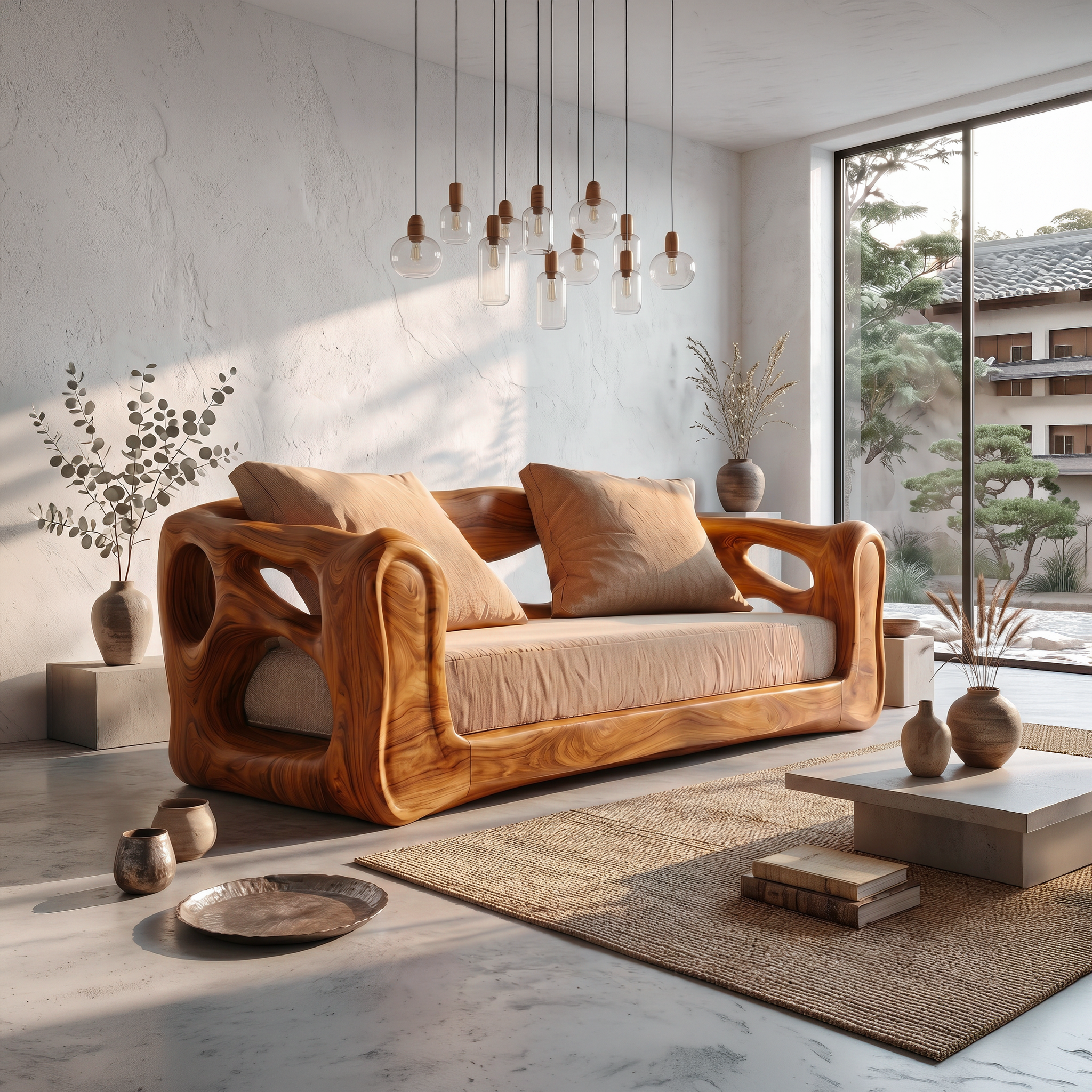Contemporary Sofa Frame With Organic Flowing Wood Design For Living Room SINLSASF032