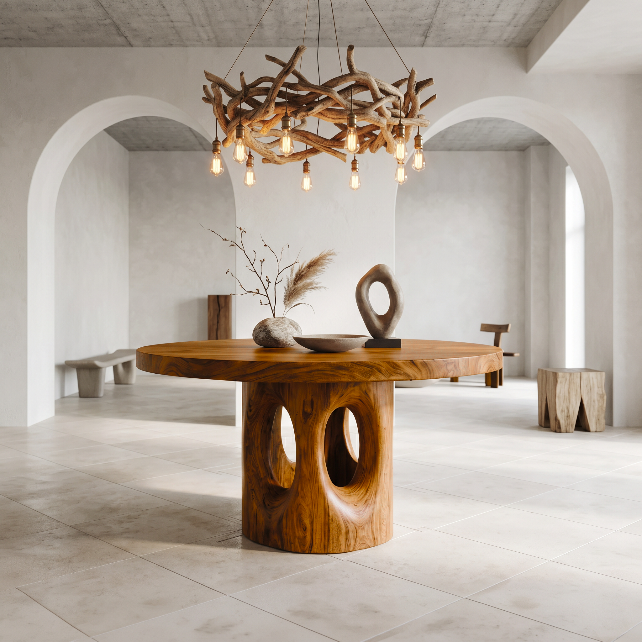 Rustic Foyer Center Table With Tree Stump Inspired Design For Entryway And Foyer SINLSAFT054