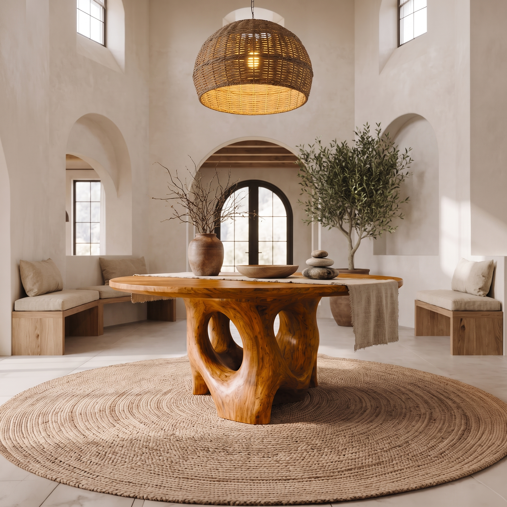 Natural Foyer Center Table With Organic Spiral Form For Entryway And Living Room SINLSAFT055