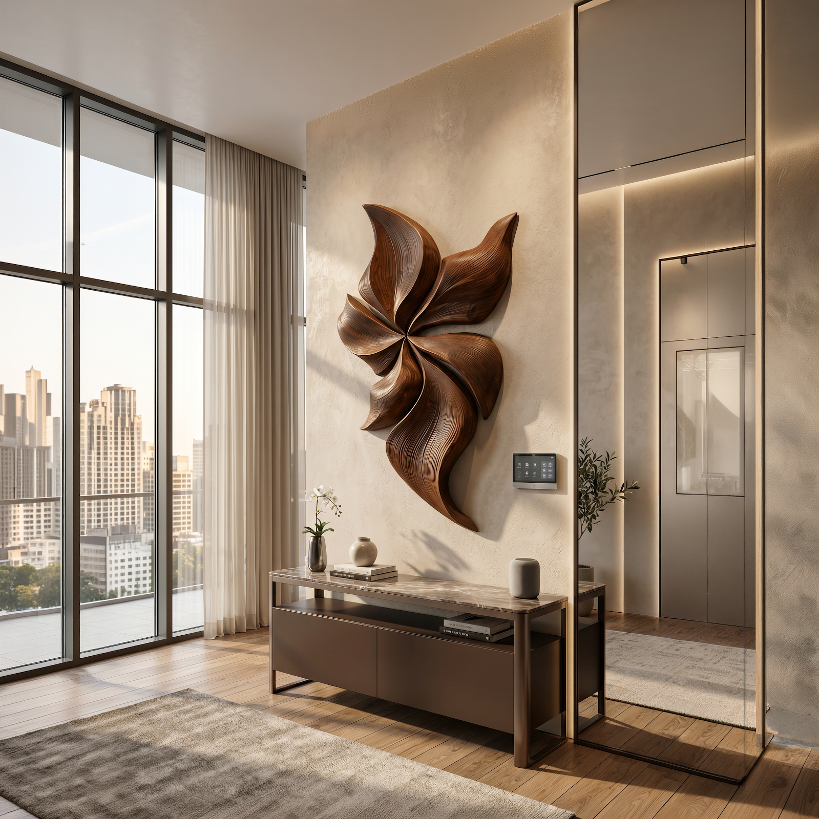 Modern Wooden Wall Art With Floral Inspired Sculpture For Living Room RTTHTTWA145