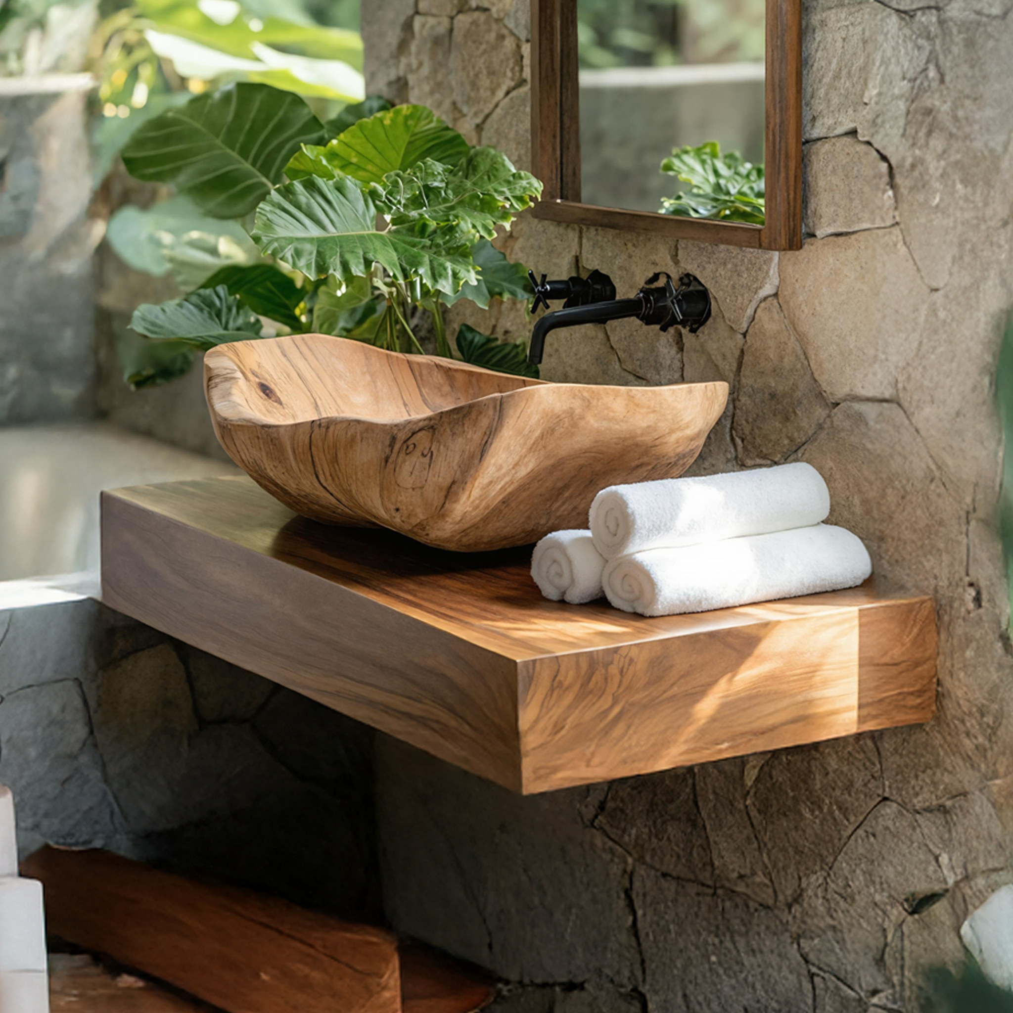Mid Century Wooden Vessel Sink For Bathroom Vanity Decor SILDTTNVS001