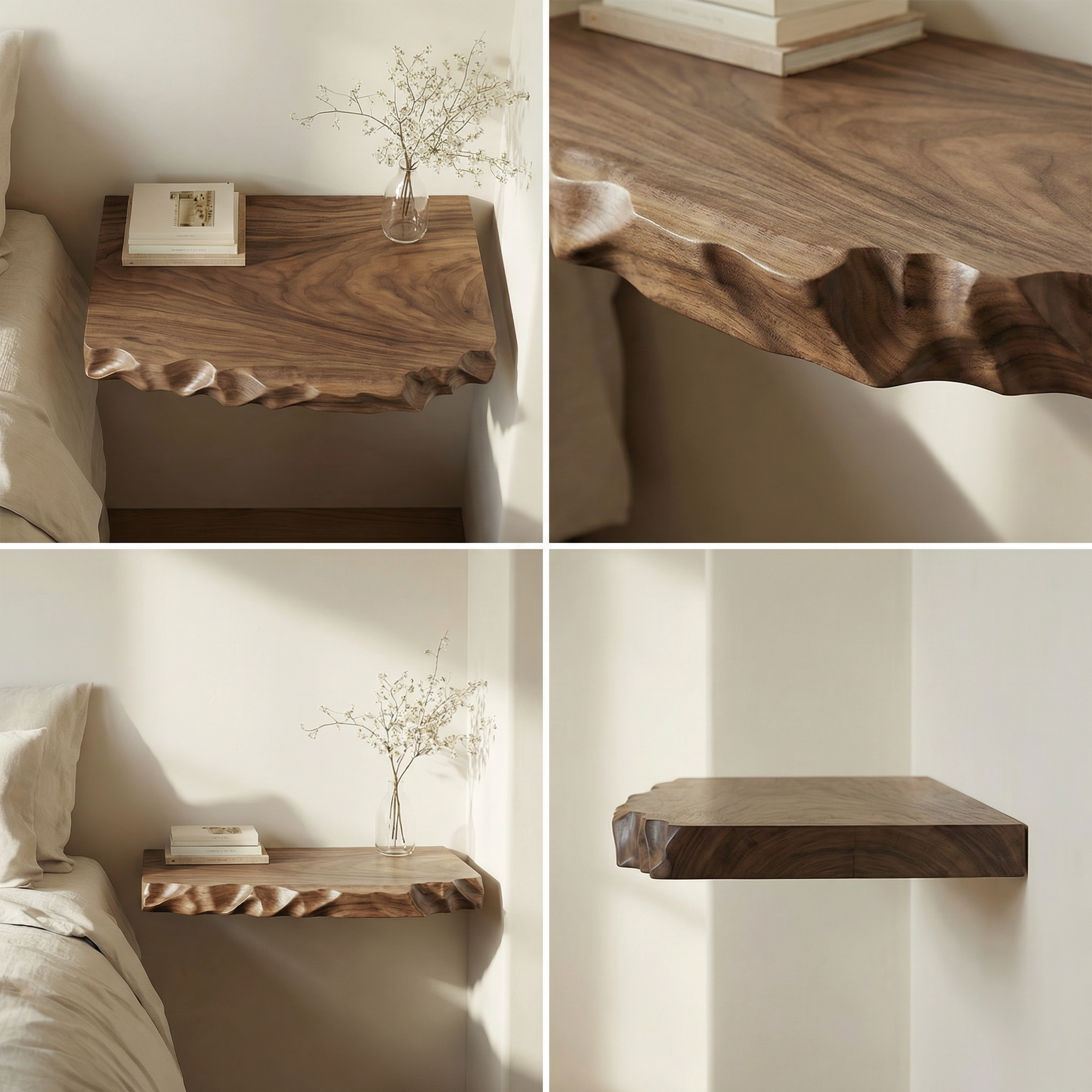 Organic Carved Floating Nightstand For Bedroom Or Sleeping Area SINLSAFL509