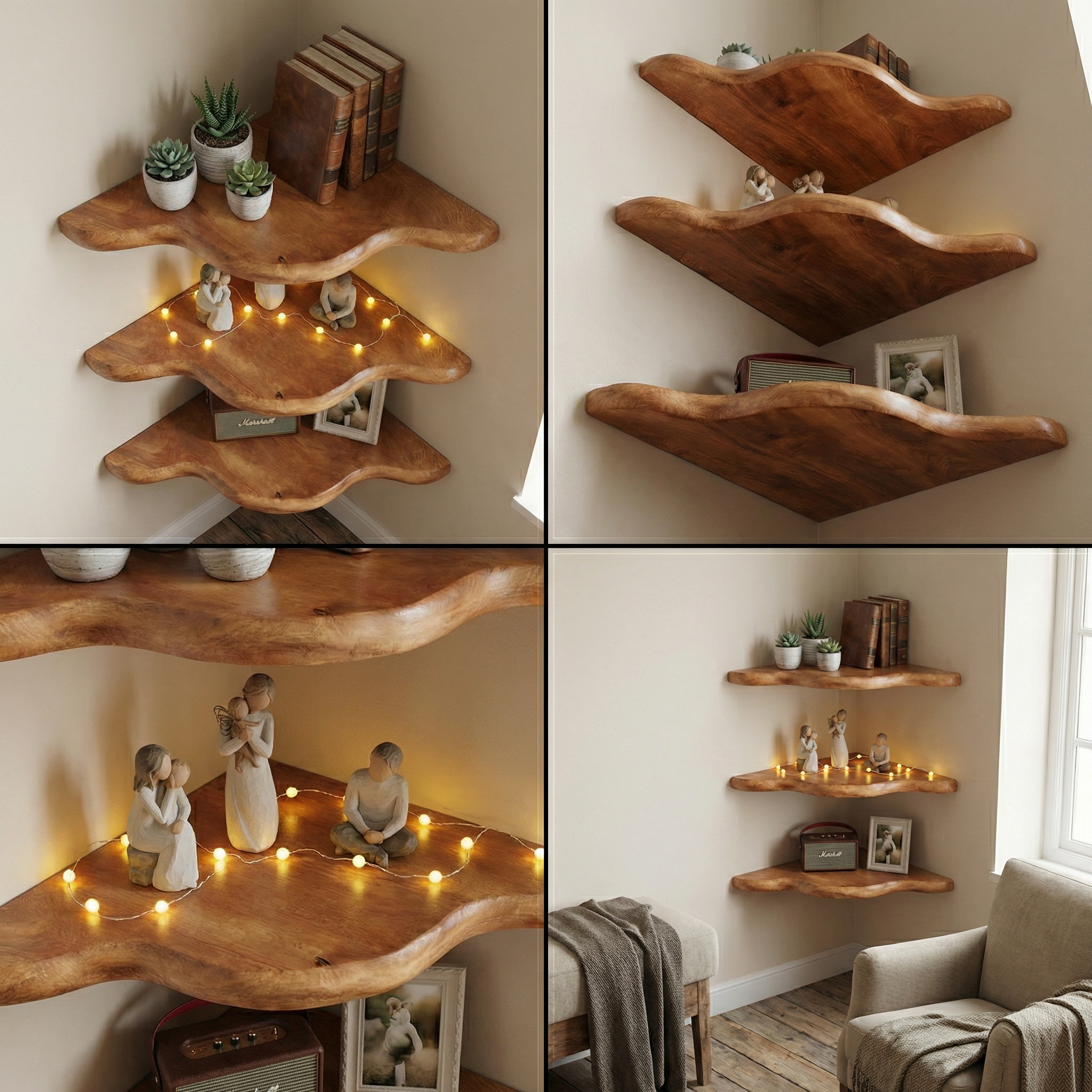 Rustic Floating Corner Shelf For Living Room And Interior Decor SINLSACN017