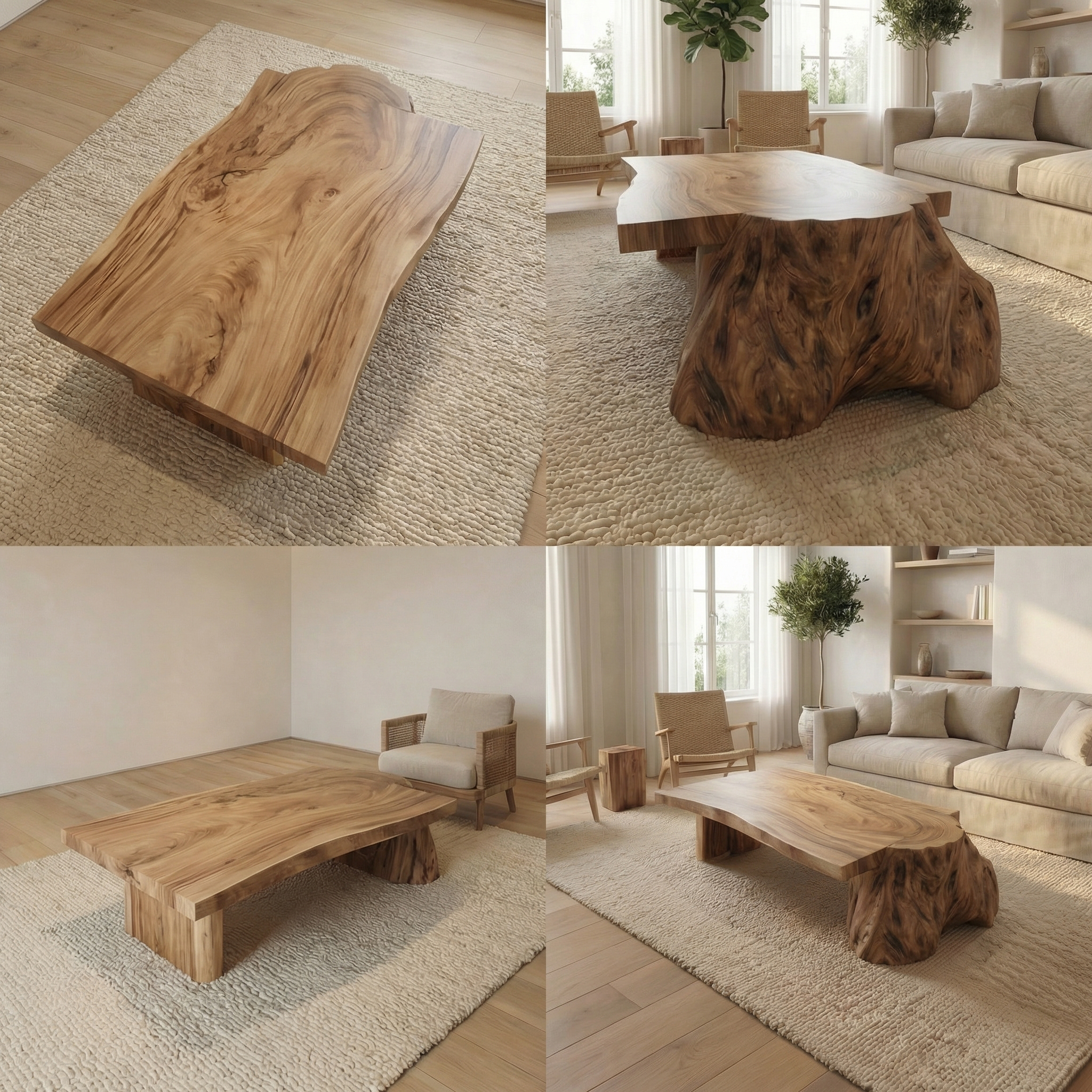 Natural Live Edge Wood Coffee Table Rustic Living Room SINLSACF326