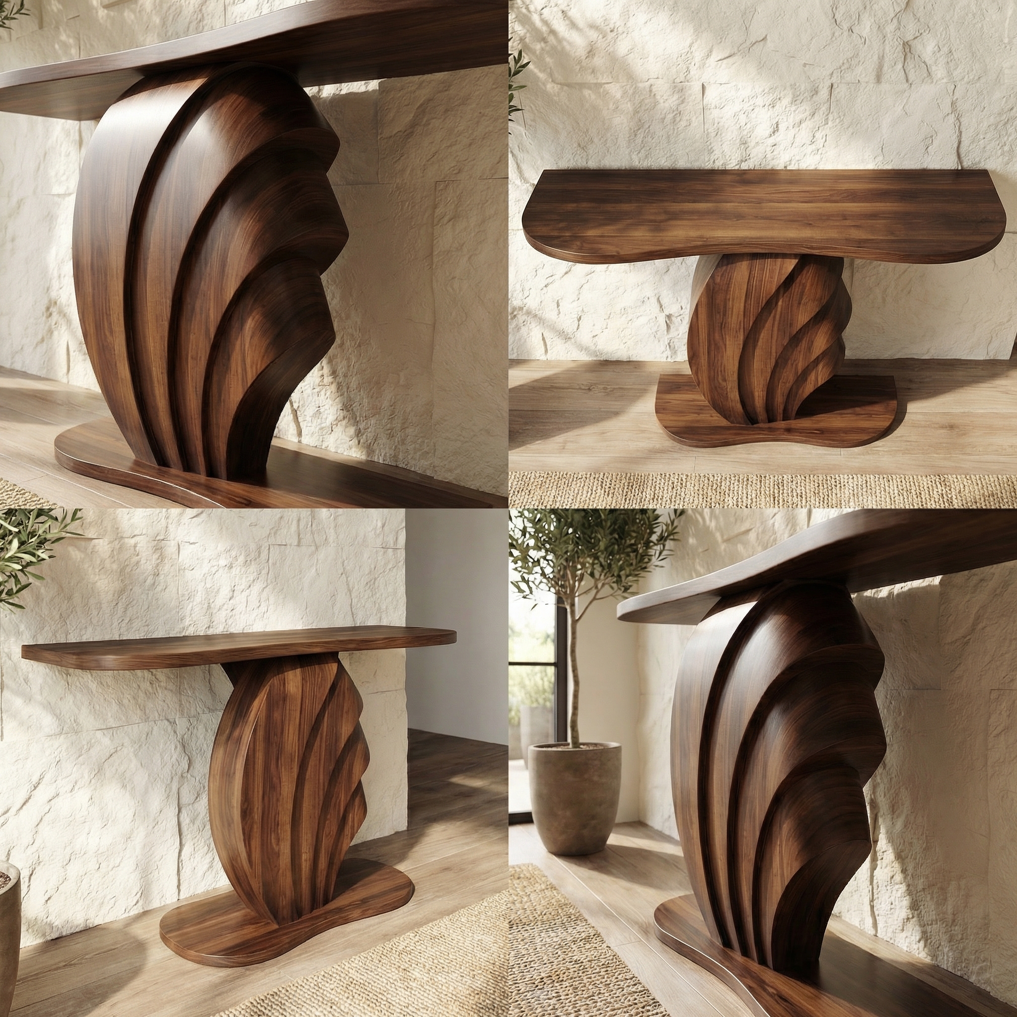 Modern Sculptural Console Table Wooden Living Room SINLSACS526