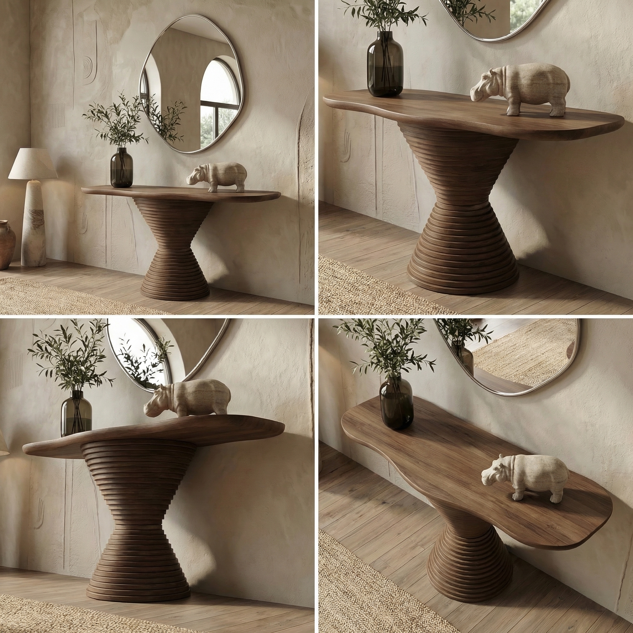 Modern Round Pedestal Console Table Solid Wood Living Room SINLSACS529