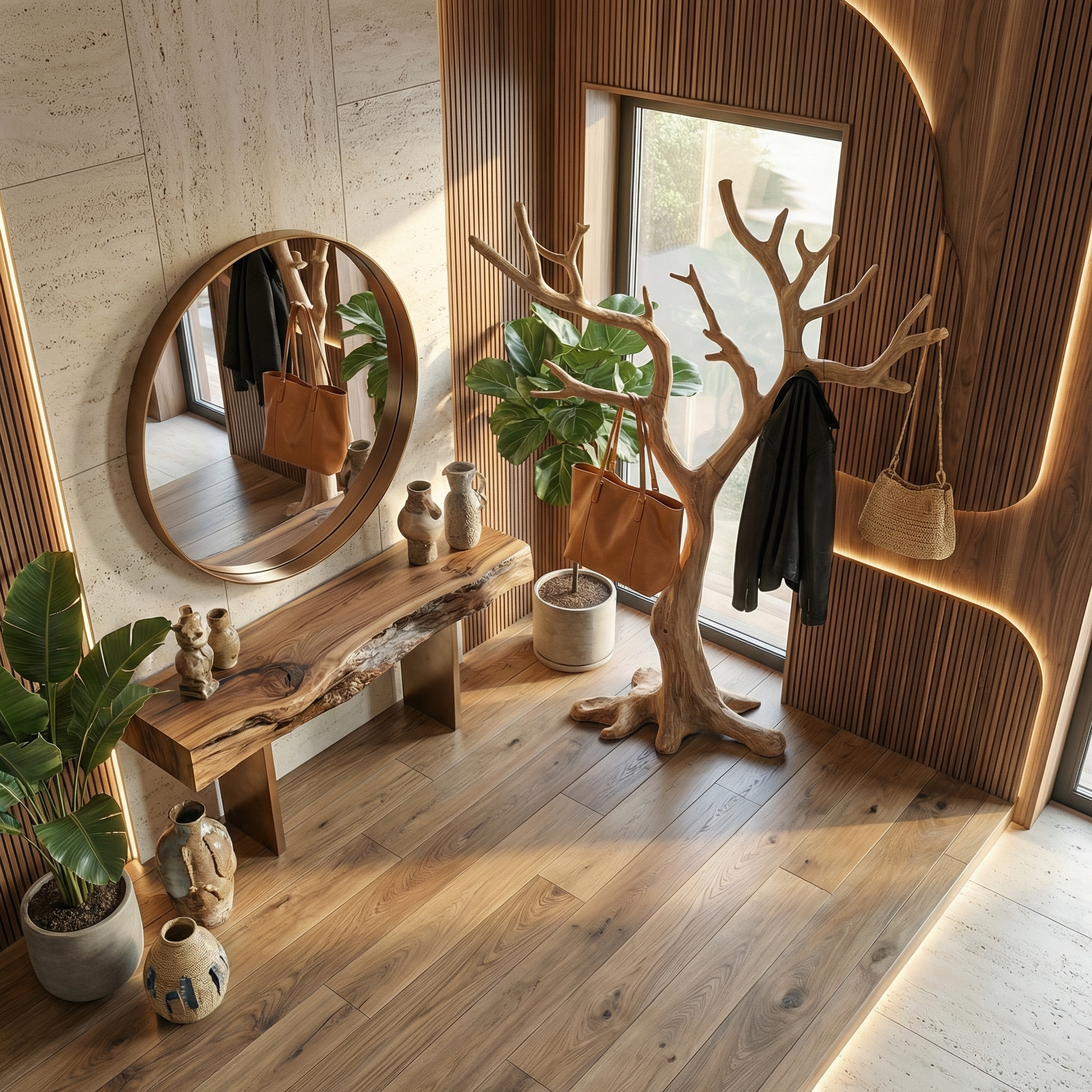 Rustic Sculptural Coat Rack For Entryway And Modern Rustic Interior SINLSATCR102