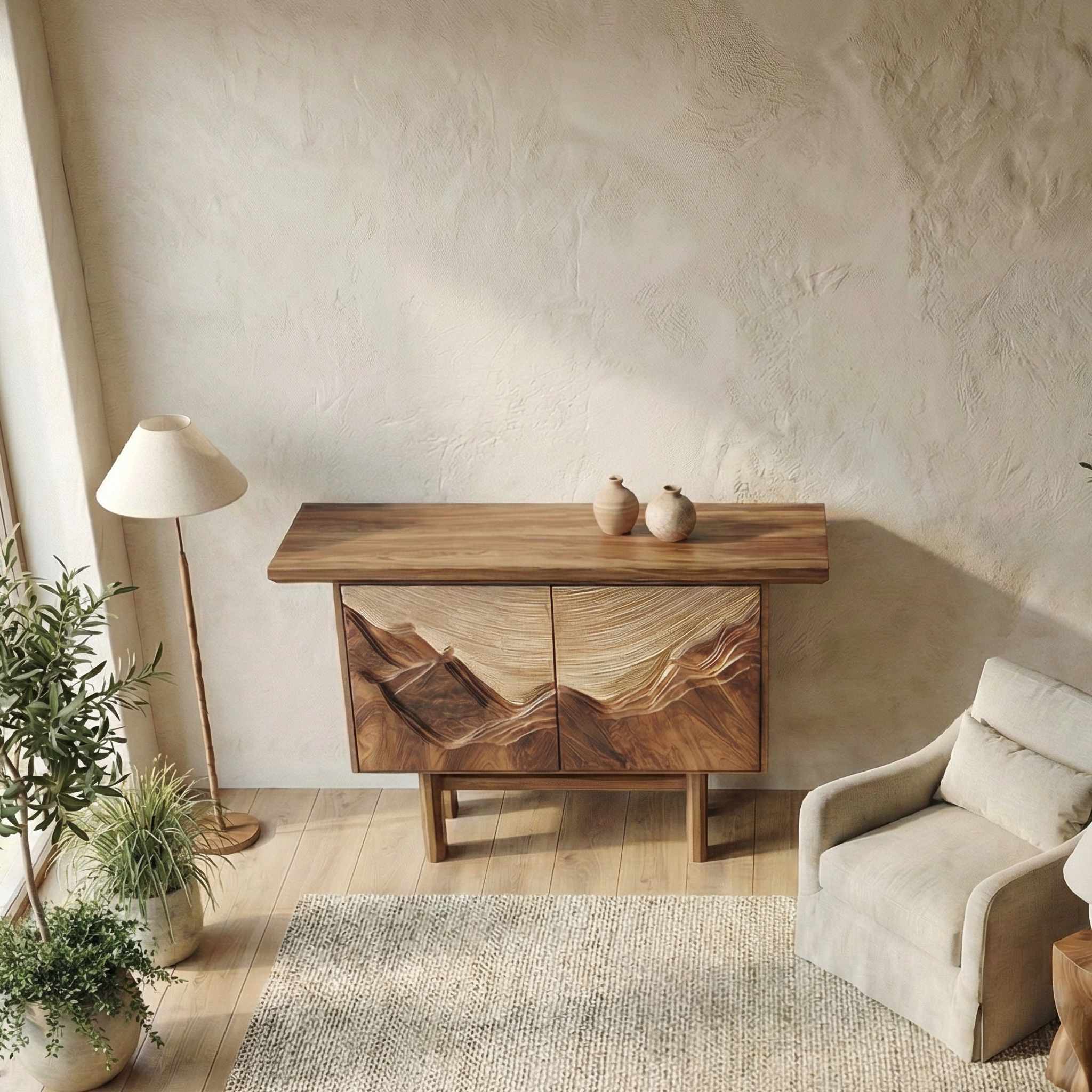 Rustic Mountain Carved Storage Cabinet For Living Room And Entryway SINLSASC479