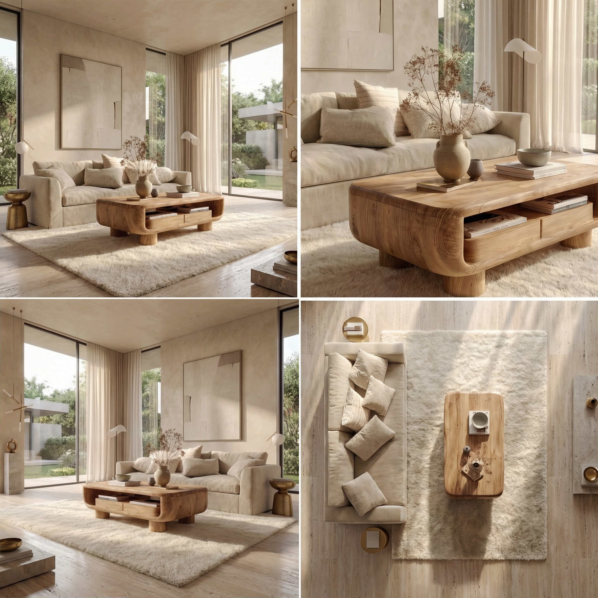 Organic Solid Wood Coffee Table Storage Shelf Living Room SINLSACF329