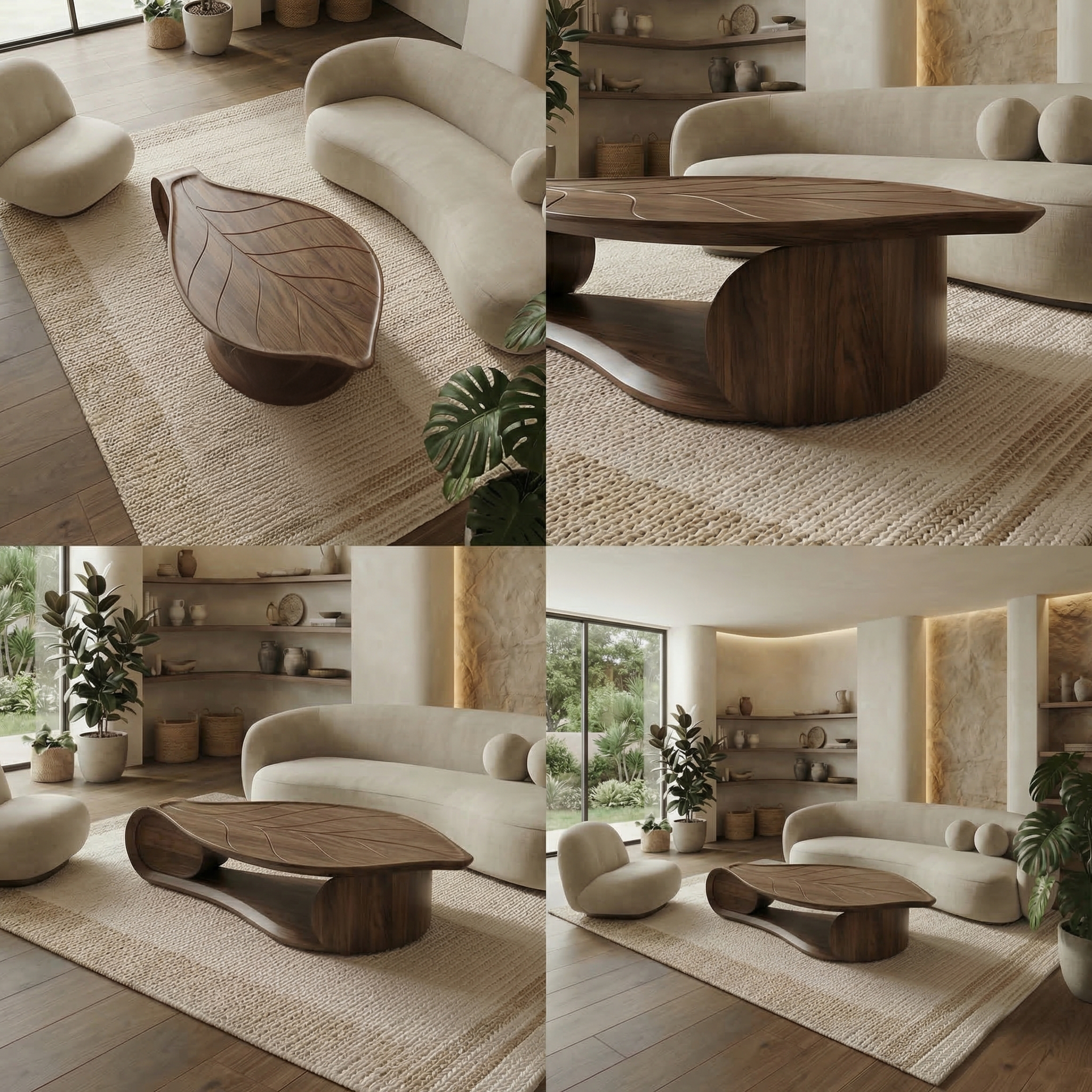 Organic Sculptural Coffee Table Solid Wood Living Room SINLSACF332