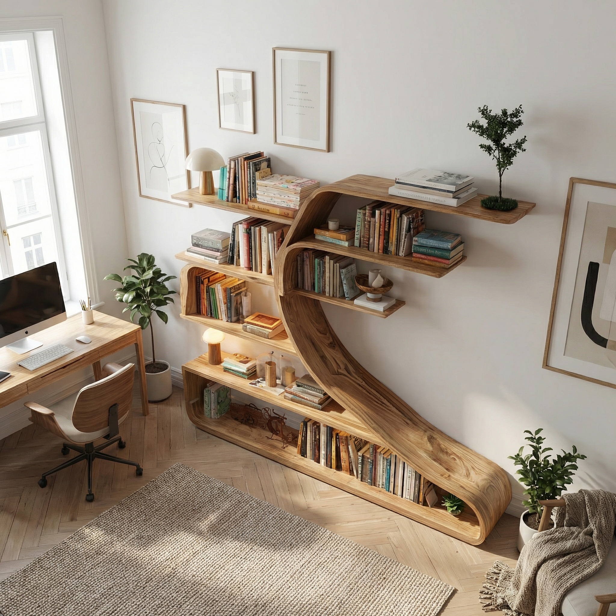 Rustic Sculptural Wall Bookshelf For Bedroom or Living Room SINLSASC472