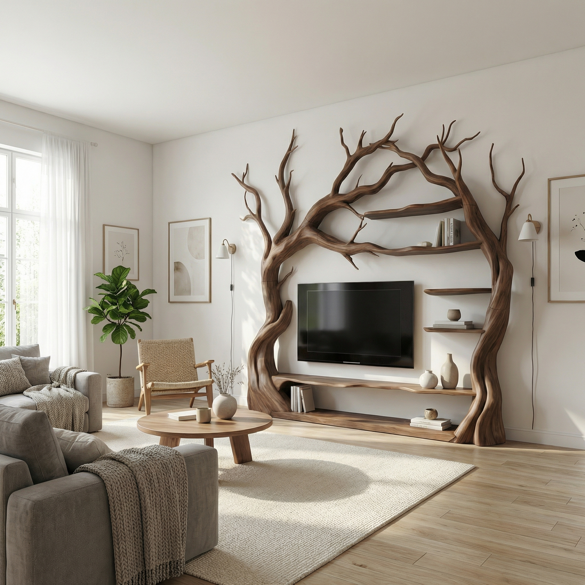 Rustic Statement Tree TV Console For Living Room And Artistic Interior SINLSATB707