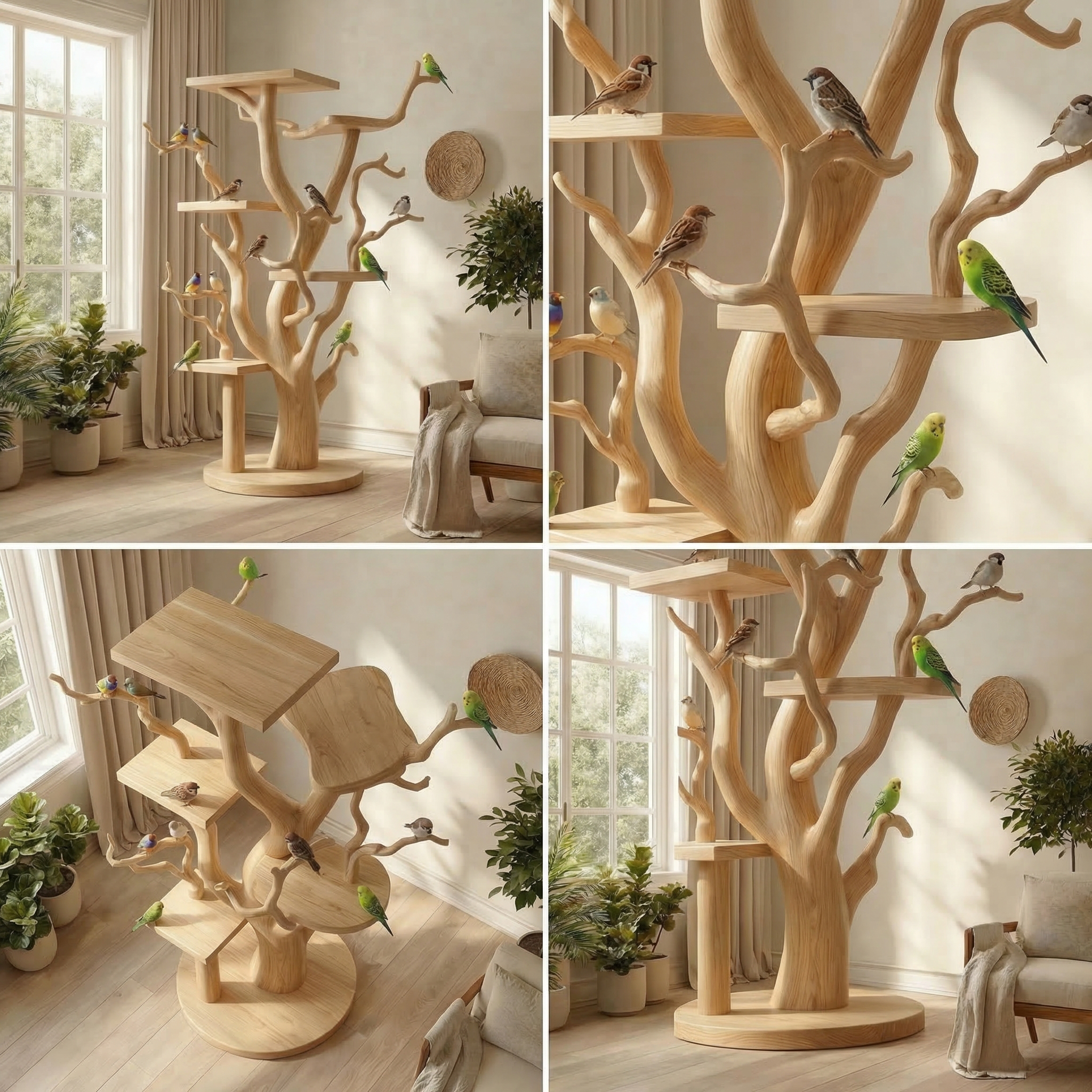 Rustic Tree Bird Stand For Living Room or Pet Space SINLSATT127