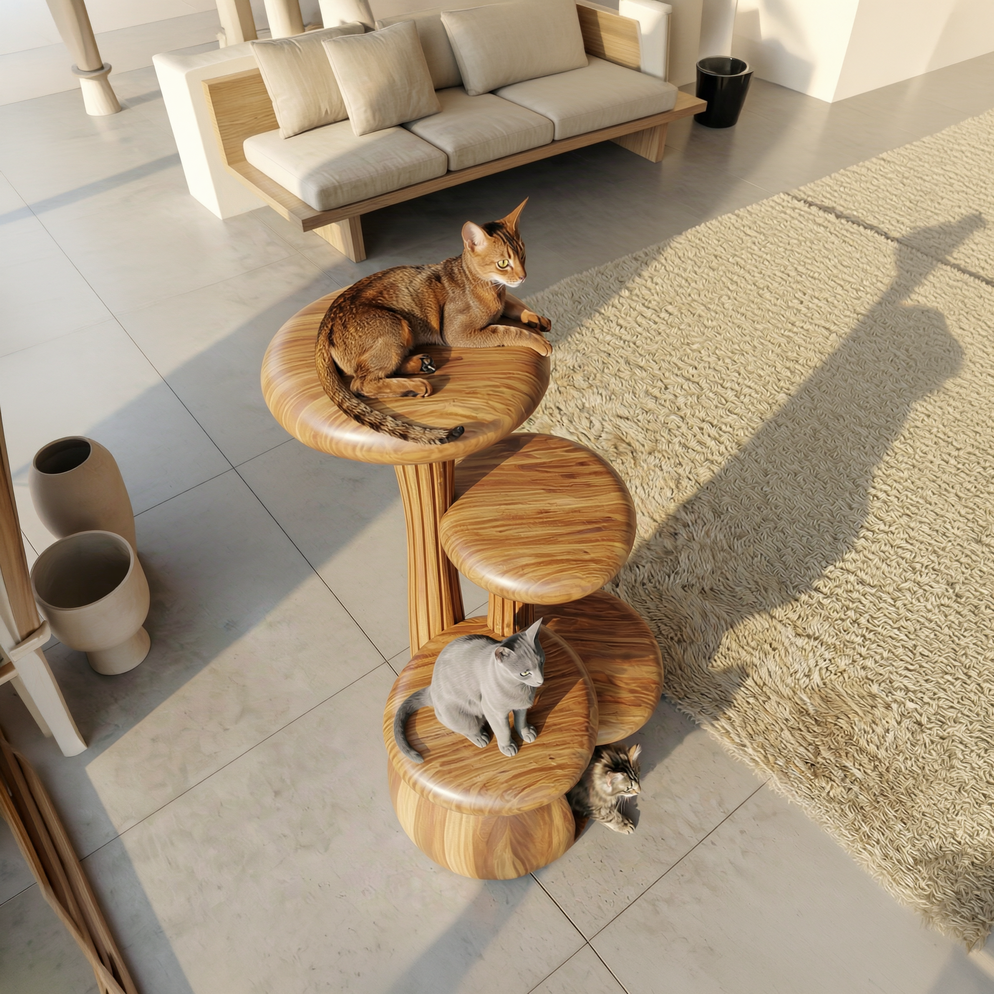 Modern Sculptural Cat Tree Tower For Living Room And Pet Area SINLSATT125