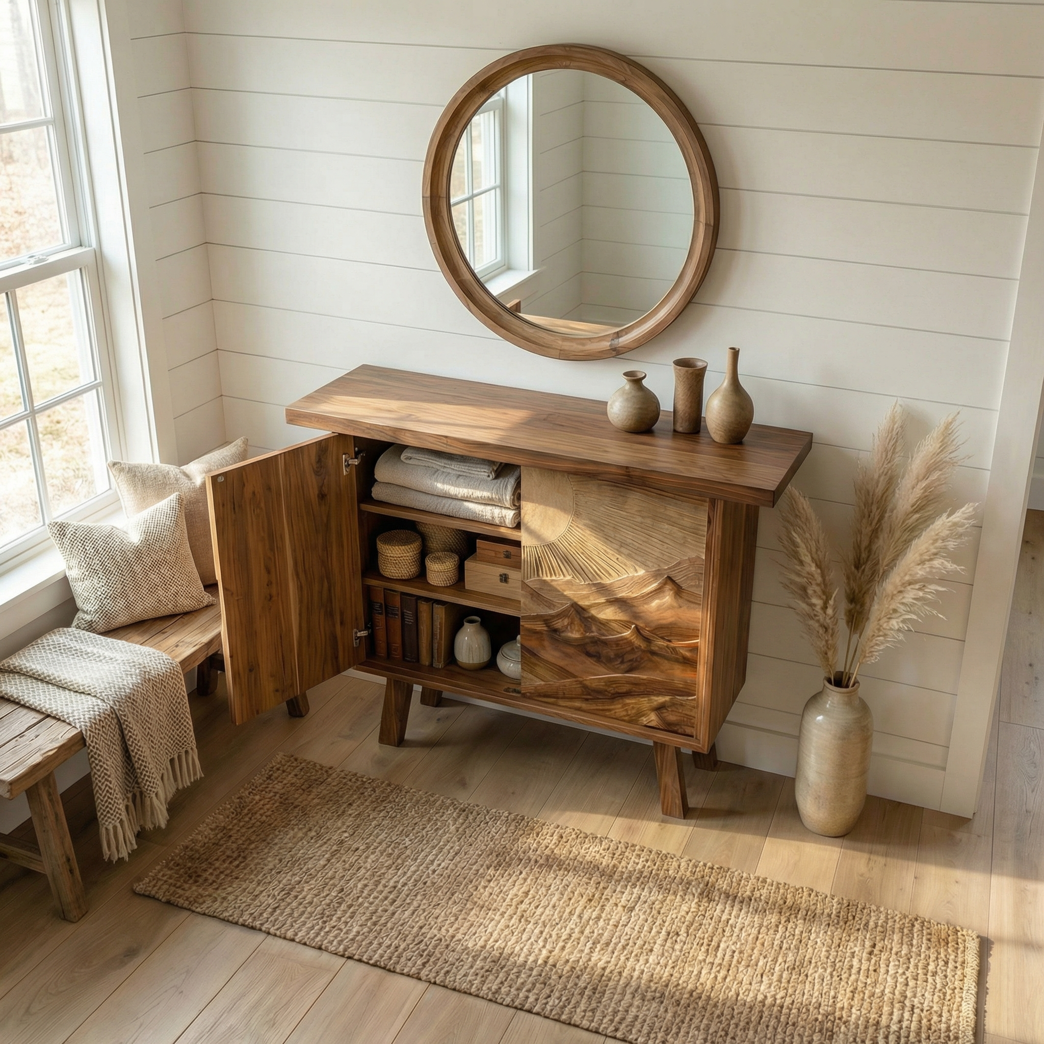 Rustic Mountain Carved Sideboard For Dining Room And Living Room SINLSASC476