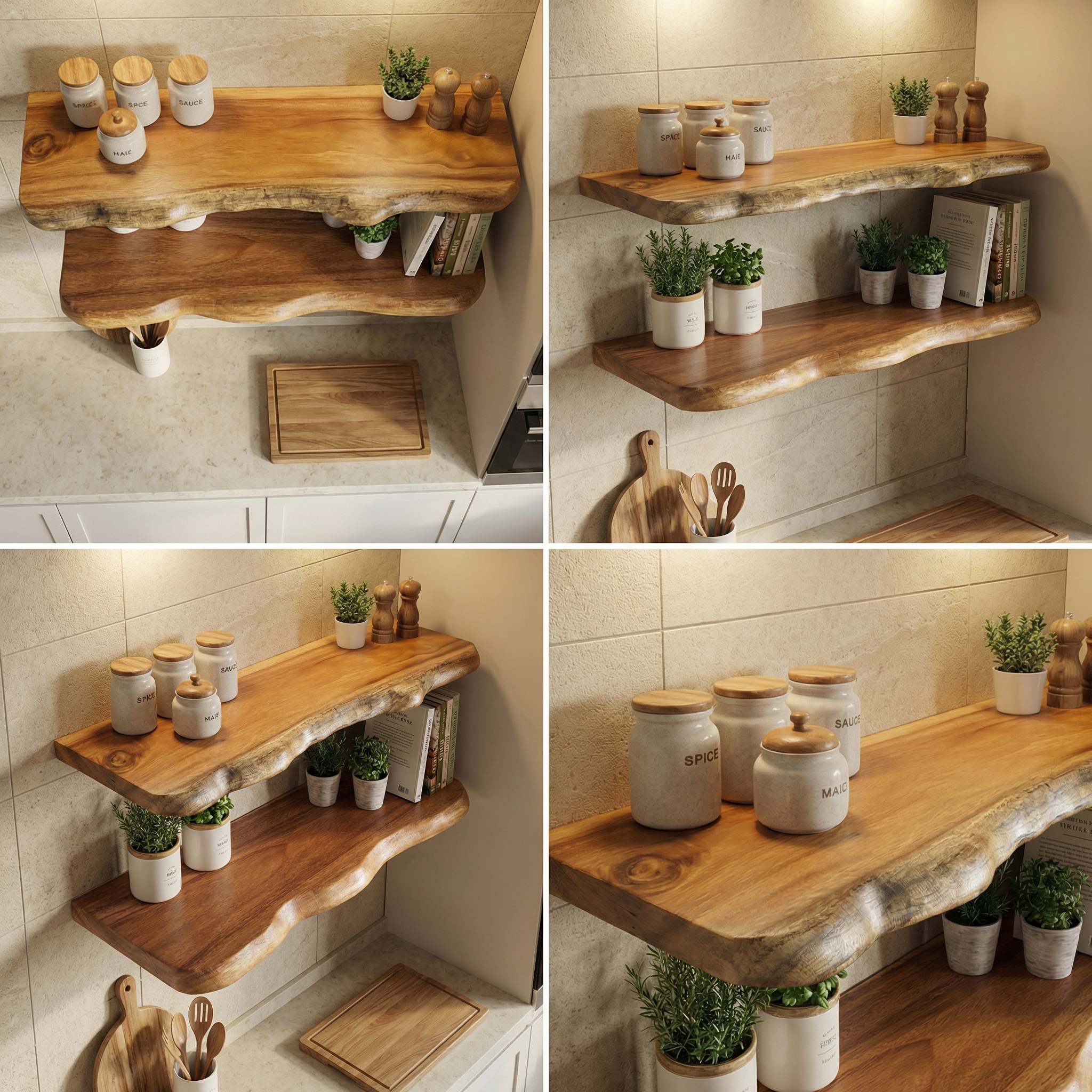 Rustic Wooden Floating Shelves For Kitchen Wall Storage And Home Organization SINLSAFL514