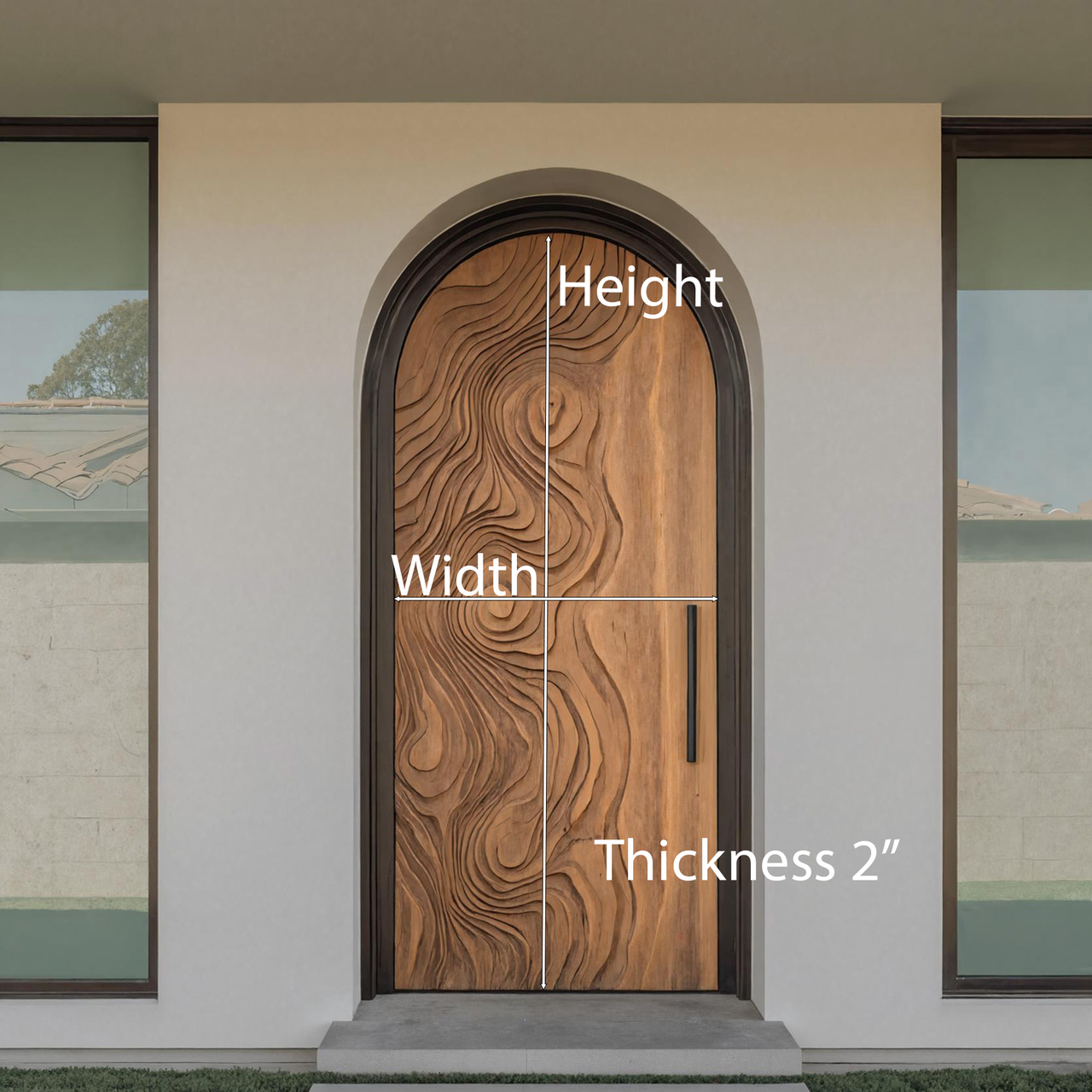 Sculptural Wood Front Door with Carved Grain Pattern For Entryway Foyer Or Modern Home SITHHNDOR011