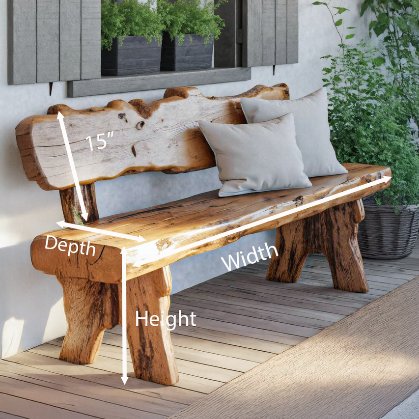 Rustic Live Edge Outdoor Wooden Bench With Backrest For Porch Or Garden SITHTTCHR033
