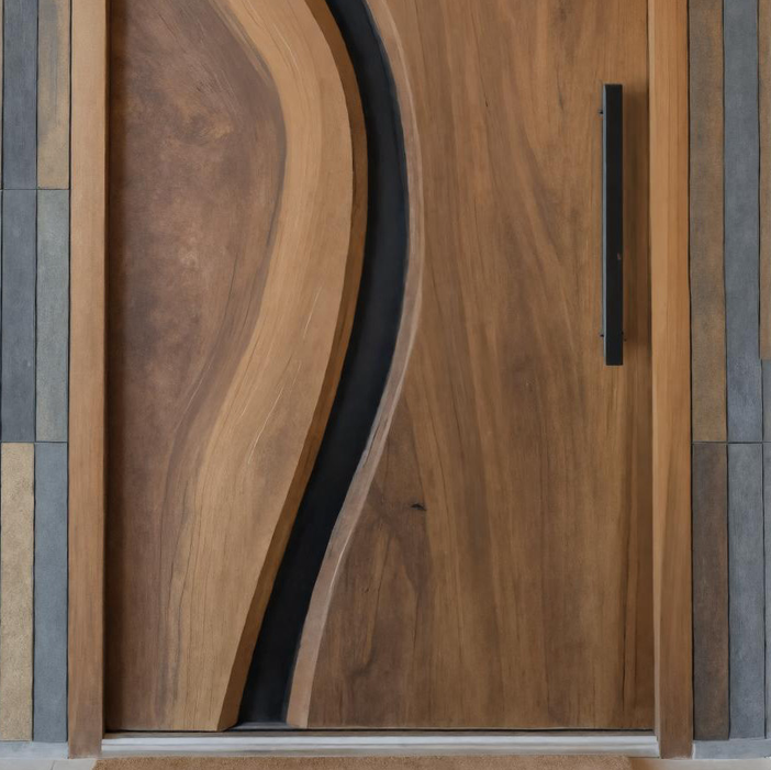 Modern Wave Line Front Door With Black Inlay For Contemporary Homes SITHHNDOR014