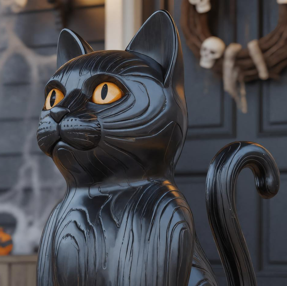 Black Cat Wooden Halloween Statue For Porch Or Outdoor Decor SITHTTHW001