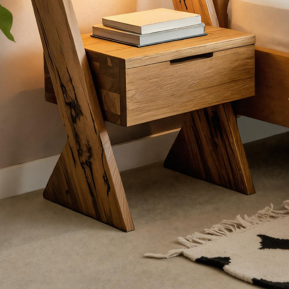 Modern Solid Wood Nightstand With Drawer And Shelf For Bedroom SITHTTNS009