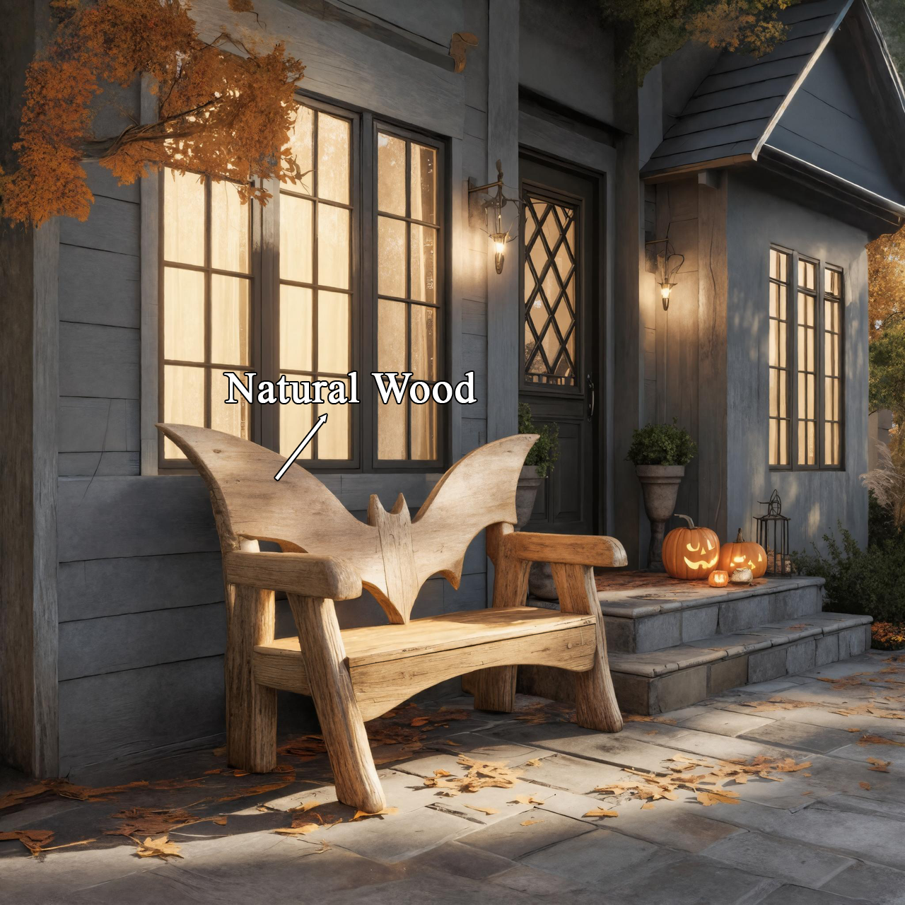 Rustic Carved Wooden Bat Bench Gothic Design For Porch Or Garden SITHTTHW005