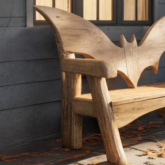 Rustic Carved Wooden Bat Bench Gothic Design For Porch Or Garden SITHTTHW005