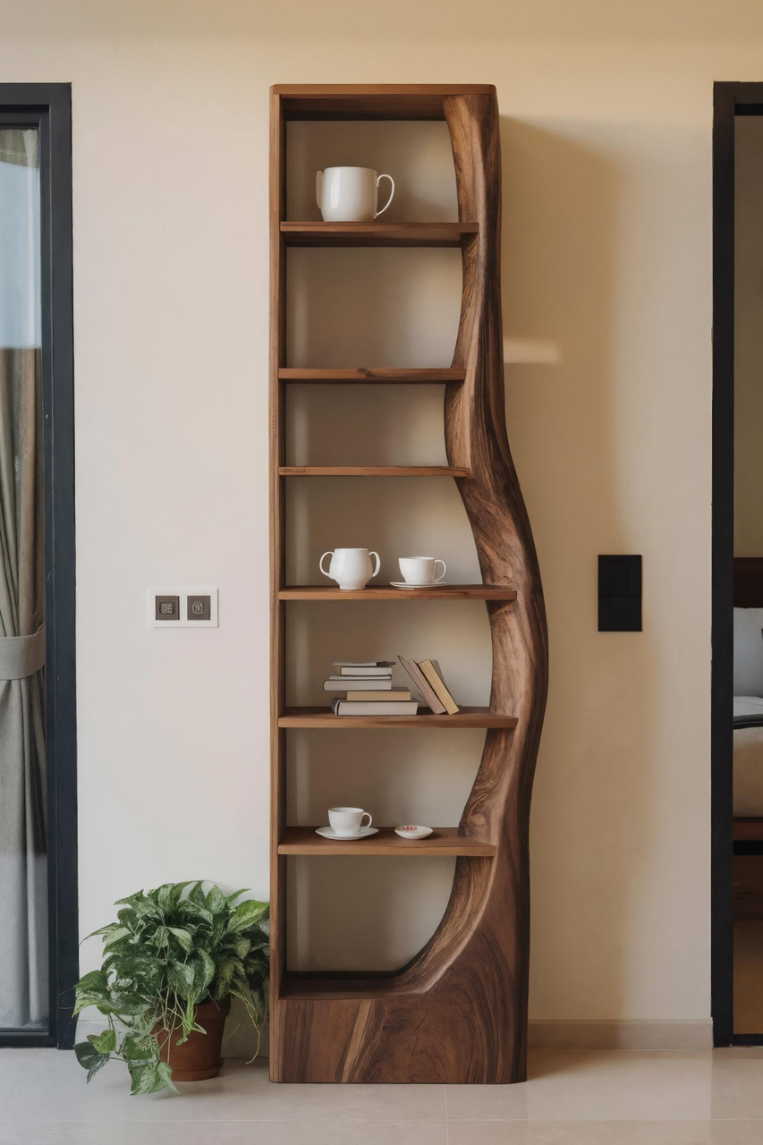Tall Organic Bookshelf With Curved Design For Living Room Or Bedroom SITHHNSTS001