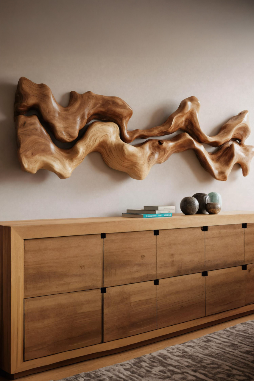 Abstract Carved Wall Art Sculpture For Living Room SITHHNWA010