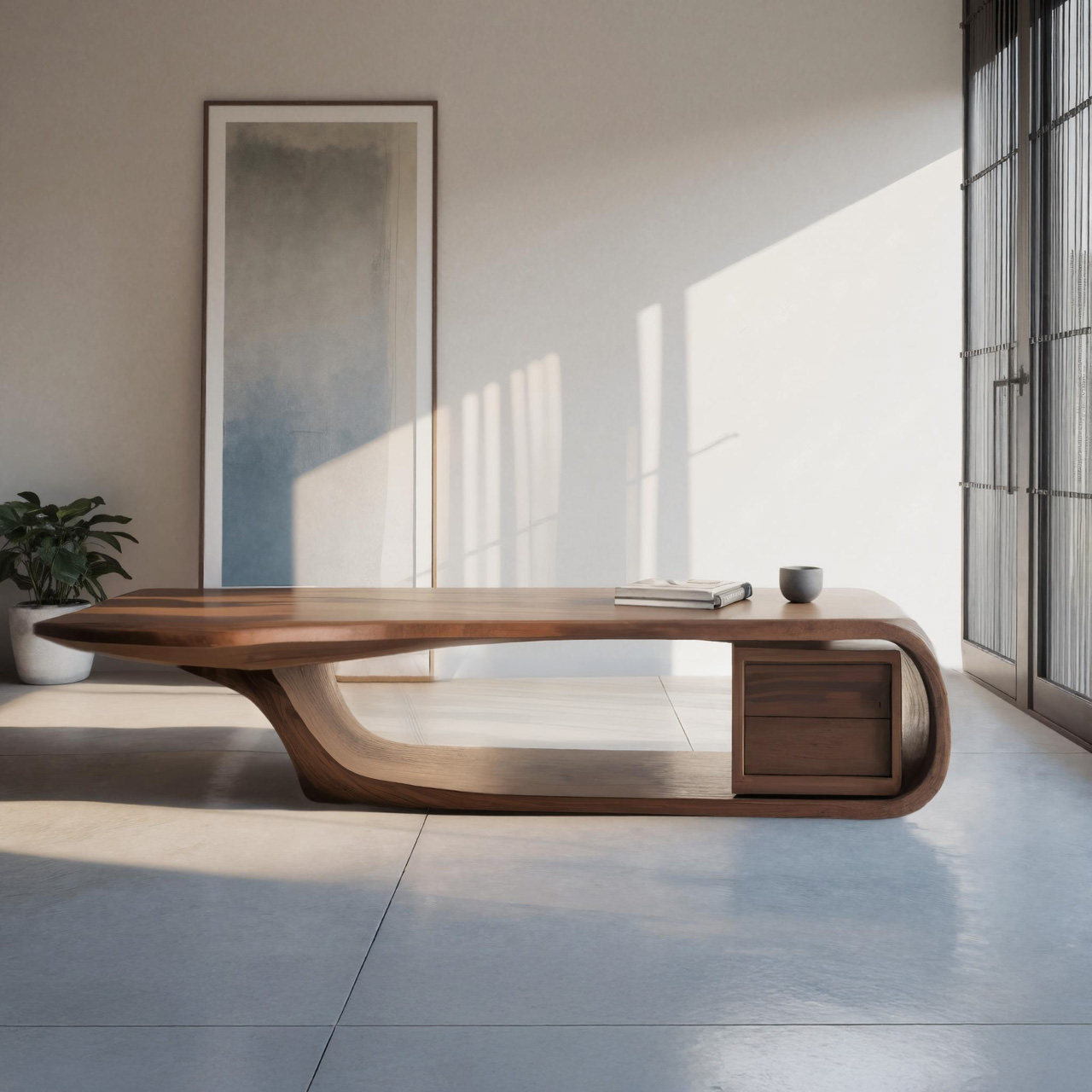 Modern Sculptural Coffee Table With Curved Design For Home Office SITHHNCF088