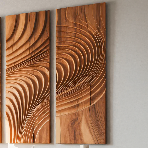 Large Carved Wood Wall Art Panel Set For Living Room Or Entryway Decor SITHTTWA012