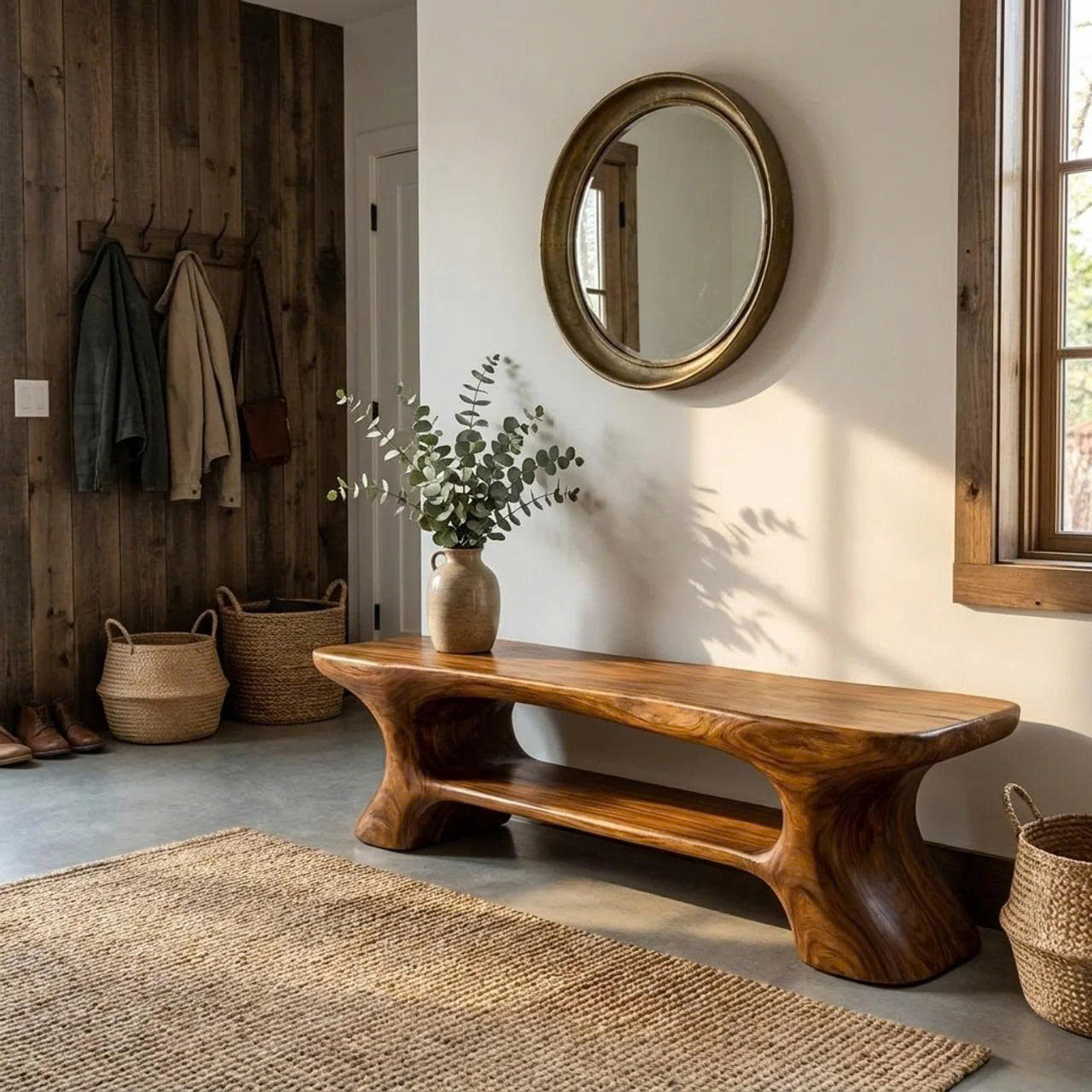 Rustic Entryway Bench With Integrated Shoe Storage For Entryway SINLKISB100