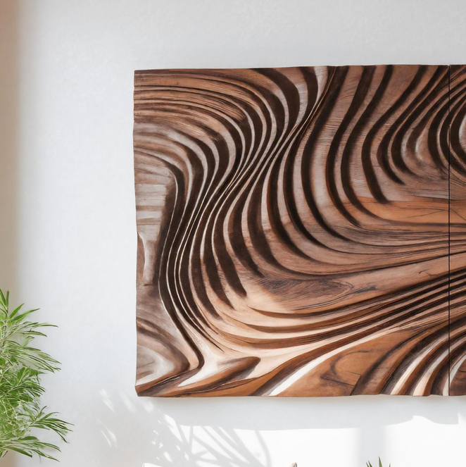 Abstract Sculptural Wood Wall Art With Carved Wave Patterns For Living Room Or Bedroom SITHTTWA003