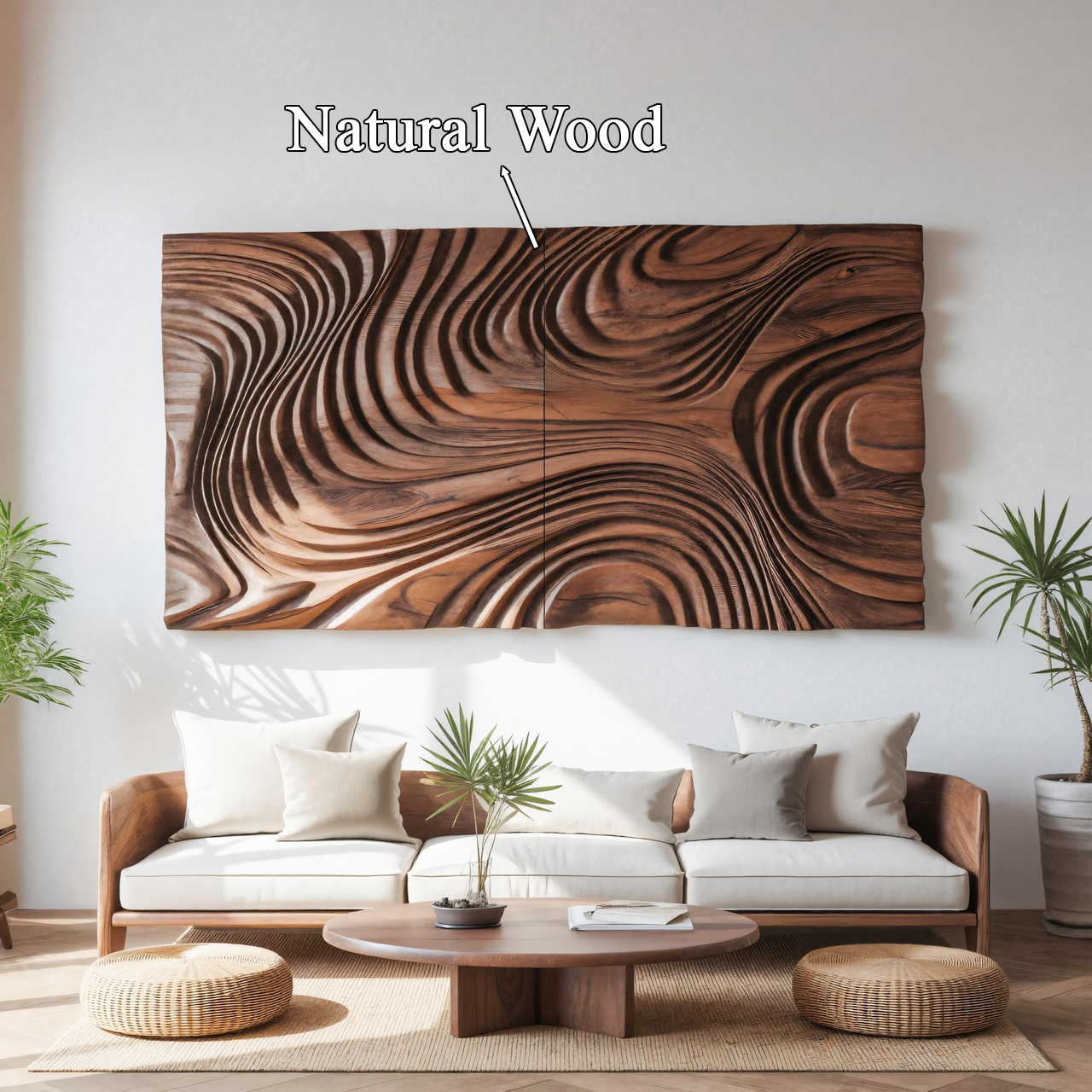 Abstract Sculptural Wood Wall Art With Carved Wave Patterns For Living Room Or Bedroom SITHTTWA003