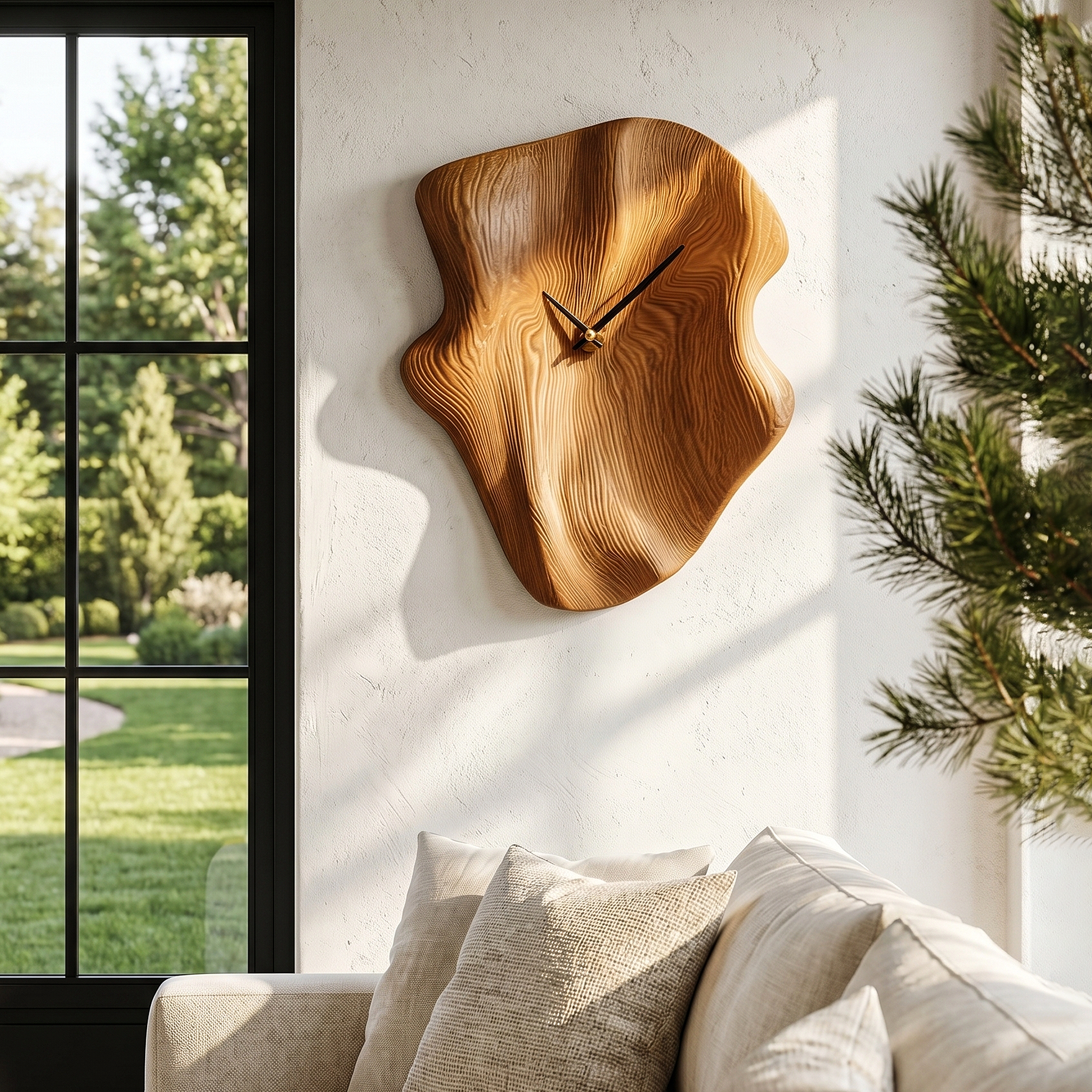 Nature Inspired Wood Wall Clock With Artistic Live Edge Form For Living Room SINLHACK026