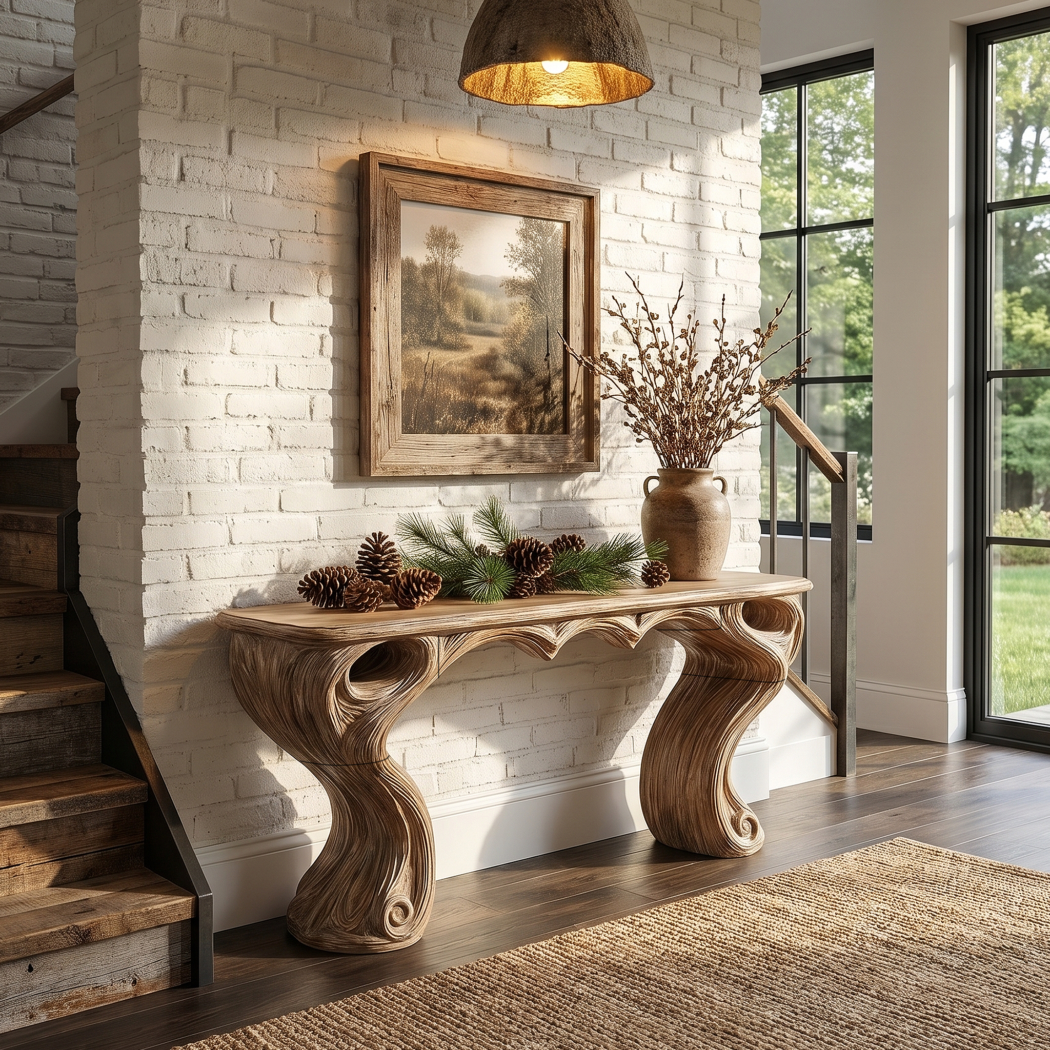 Organic Console Table With Hidden Drawers For Entryway Living Room And Hallway SINLHACS663