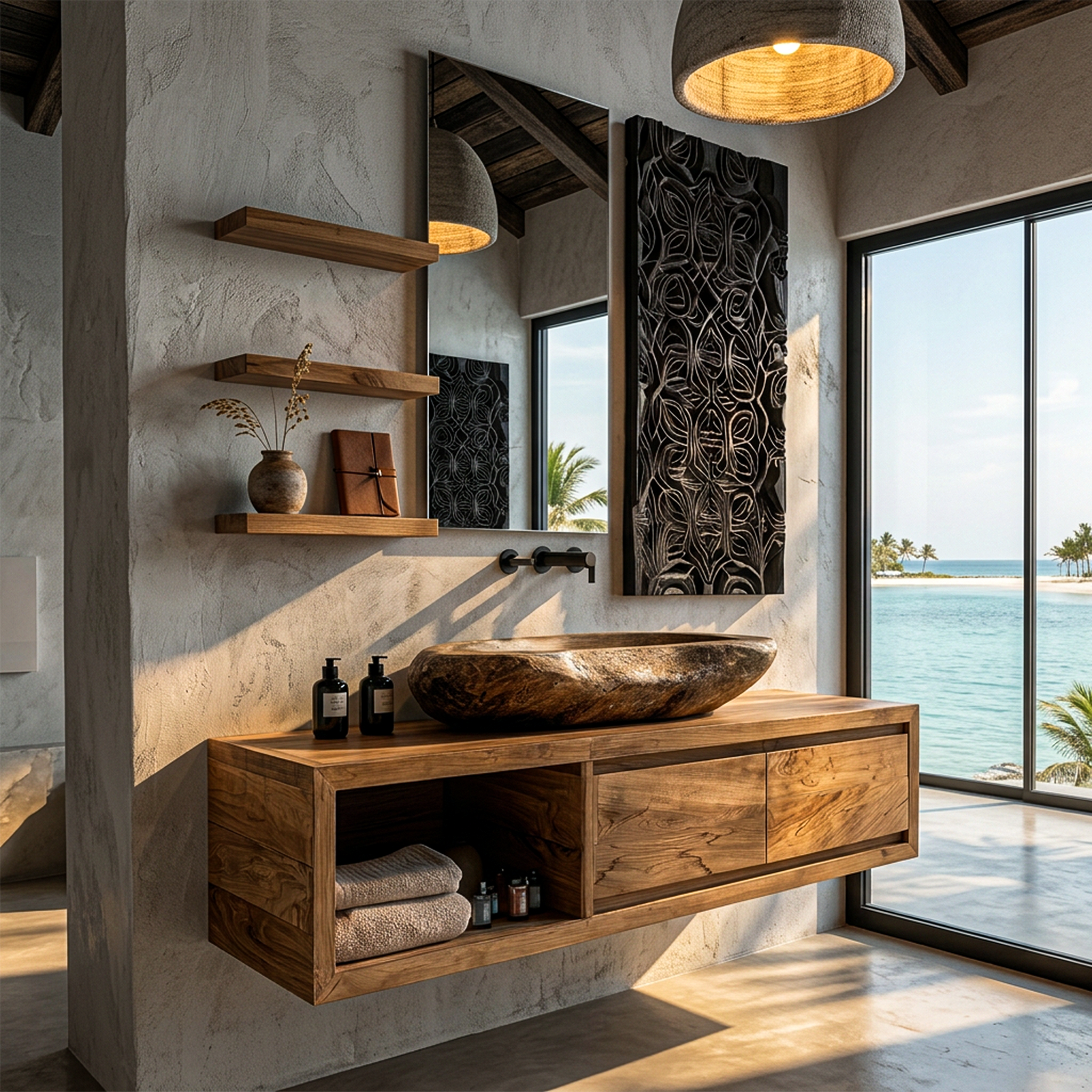 Organic Modern Floating Bathroom Vanity With Open Storage SINLHABRV314