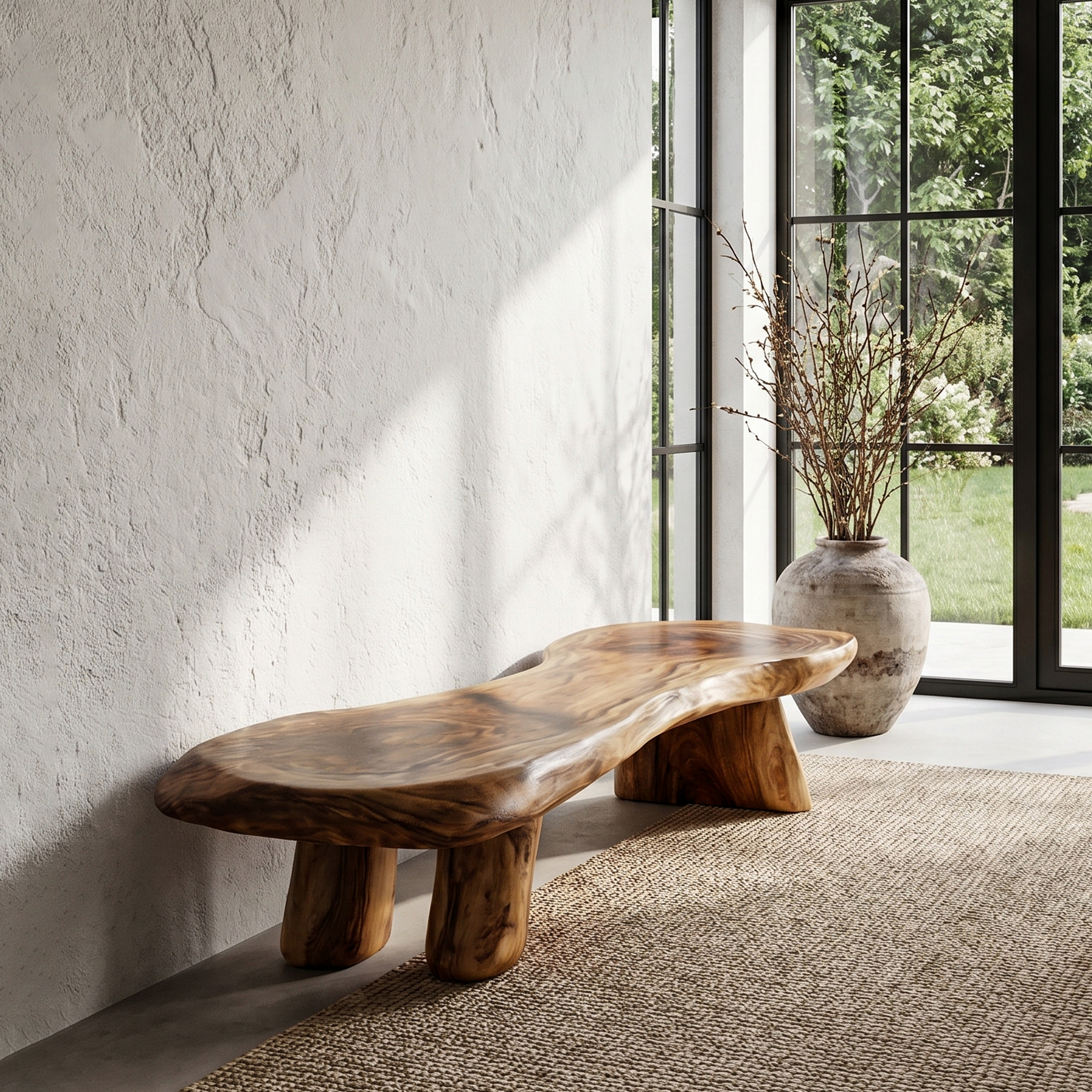 Rustic Bench Natural Tree Slab Design For Entryway SINLHARS127