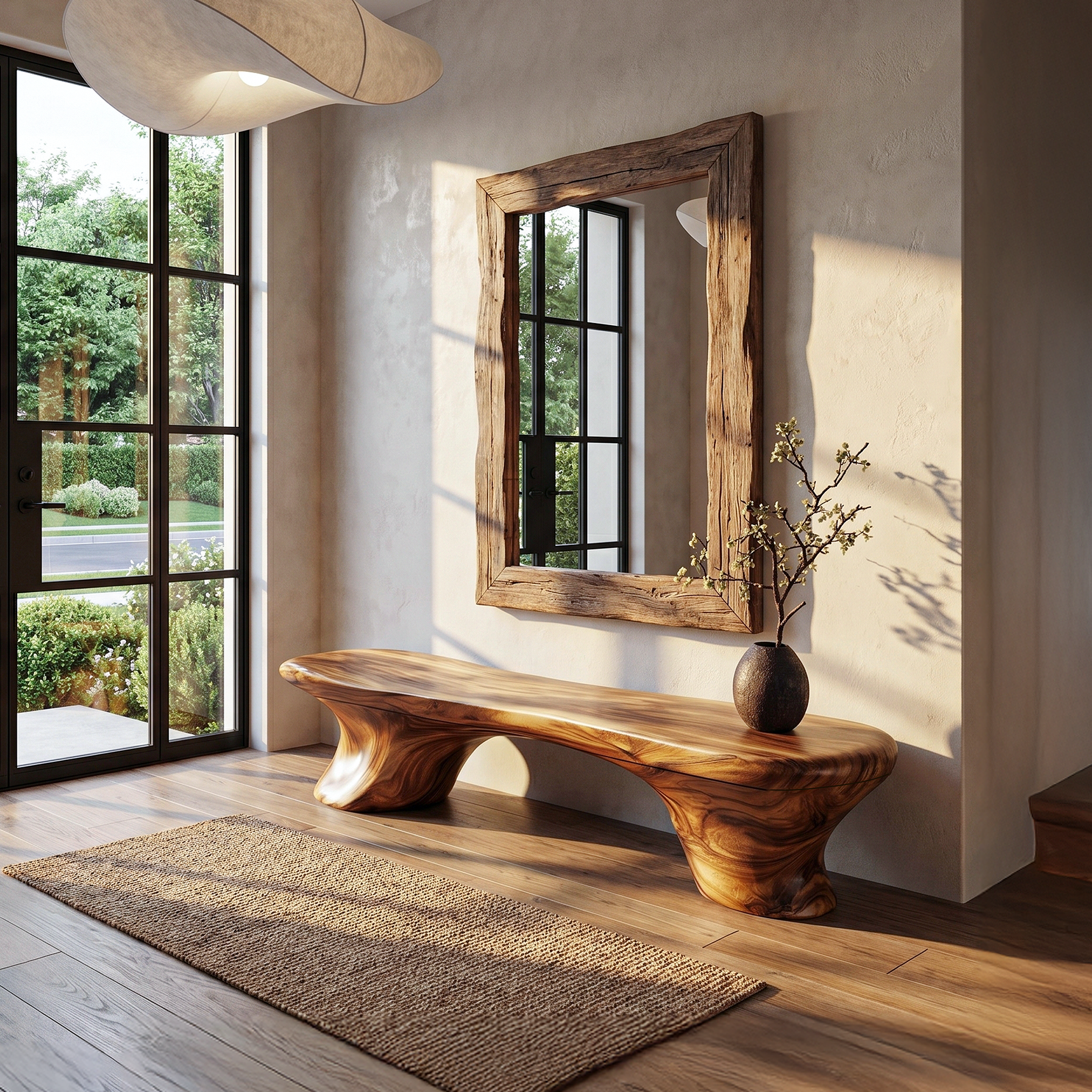 Organic Bench Natural Wood Accent Seating For Home SINLHARS129
