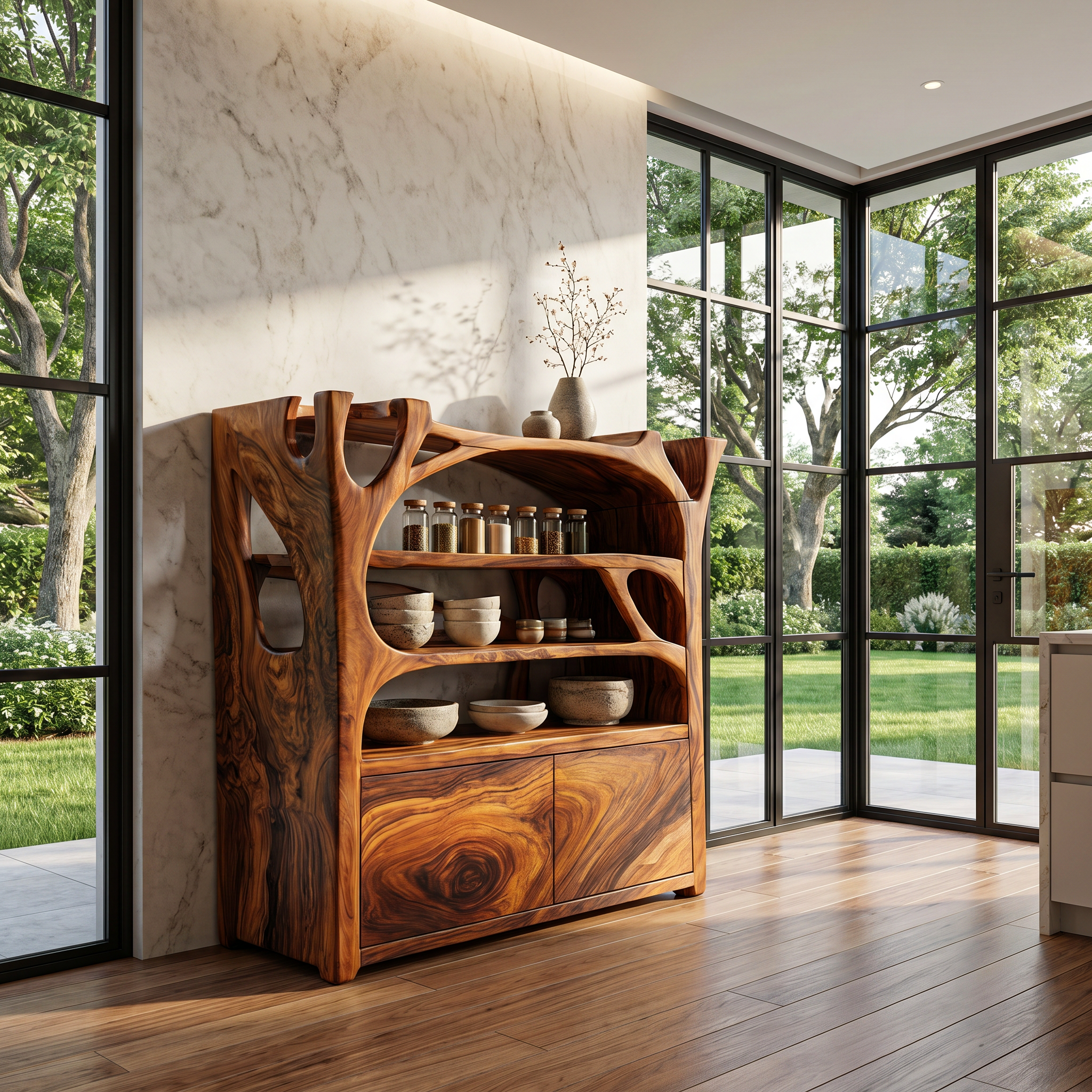 Handcrafted Shoe Cabinet Sculptural Wood Design For Entryway SINLHASC533